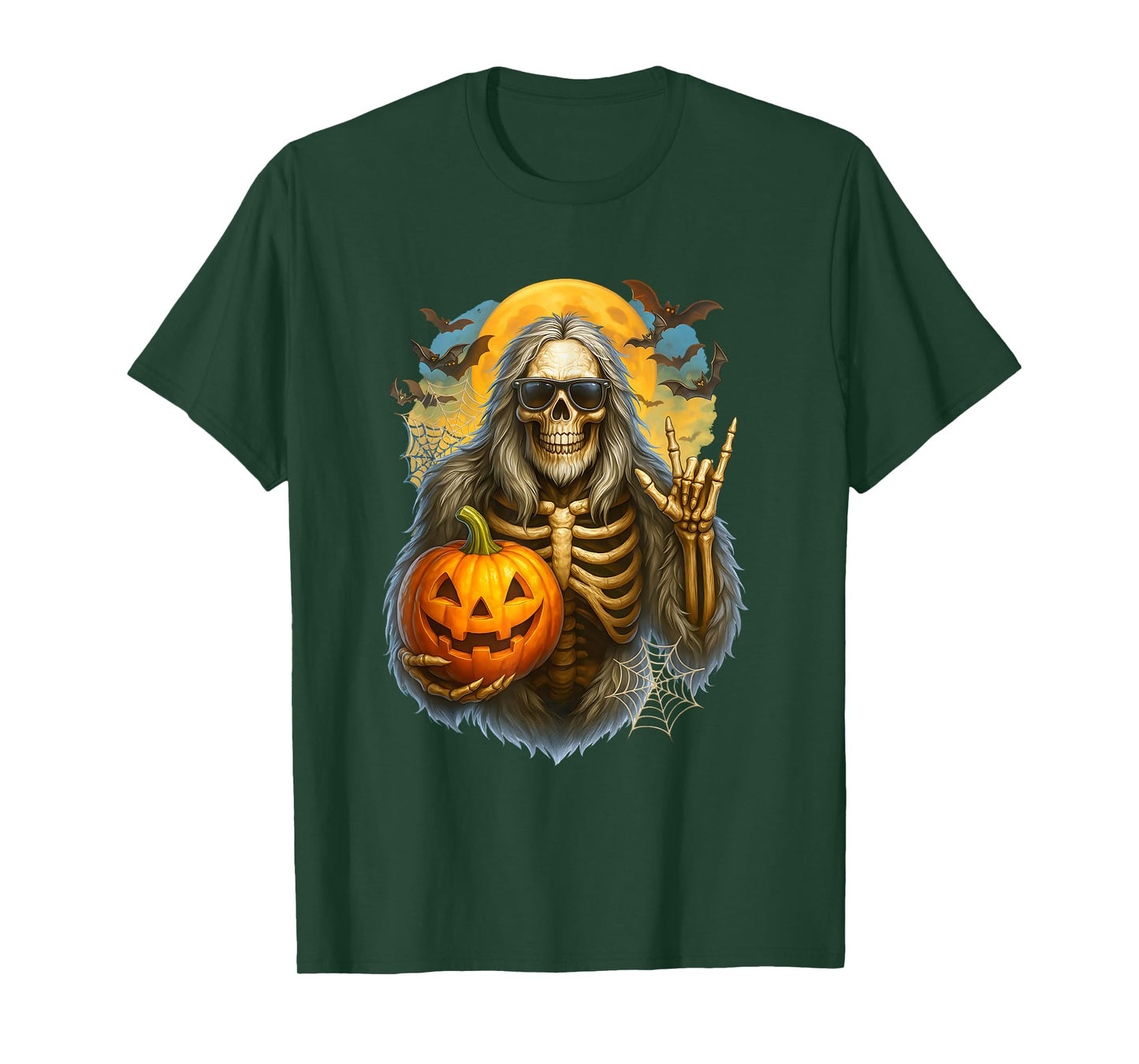 Bigfoot Skeleton Holding Pumpkin Jack O Lantern Halloween T-Shirt