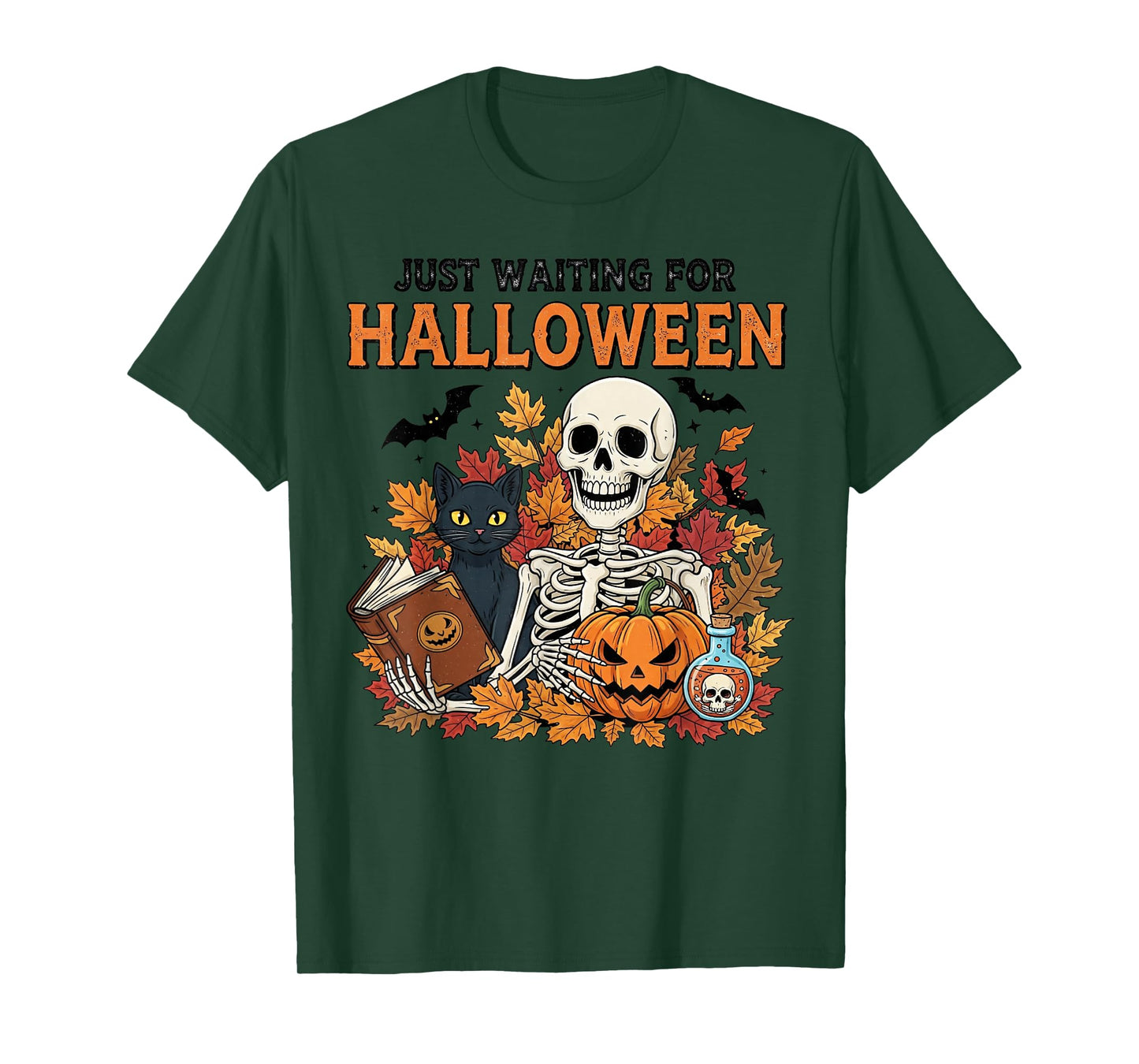 Skeleton Spooky Vibe Summer Funny just Waiting for Halloween T-Shirt