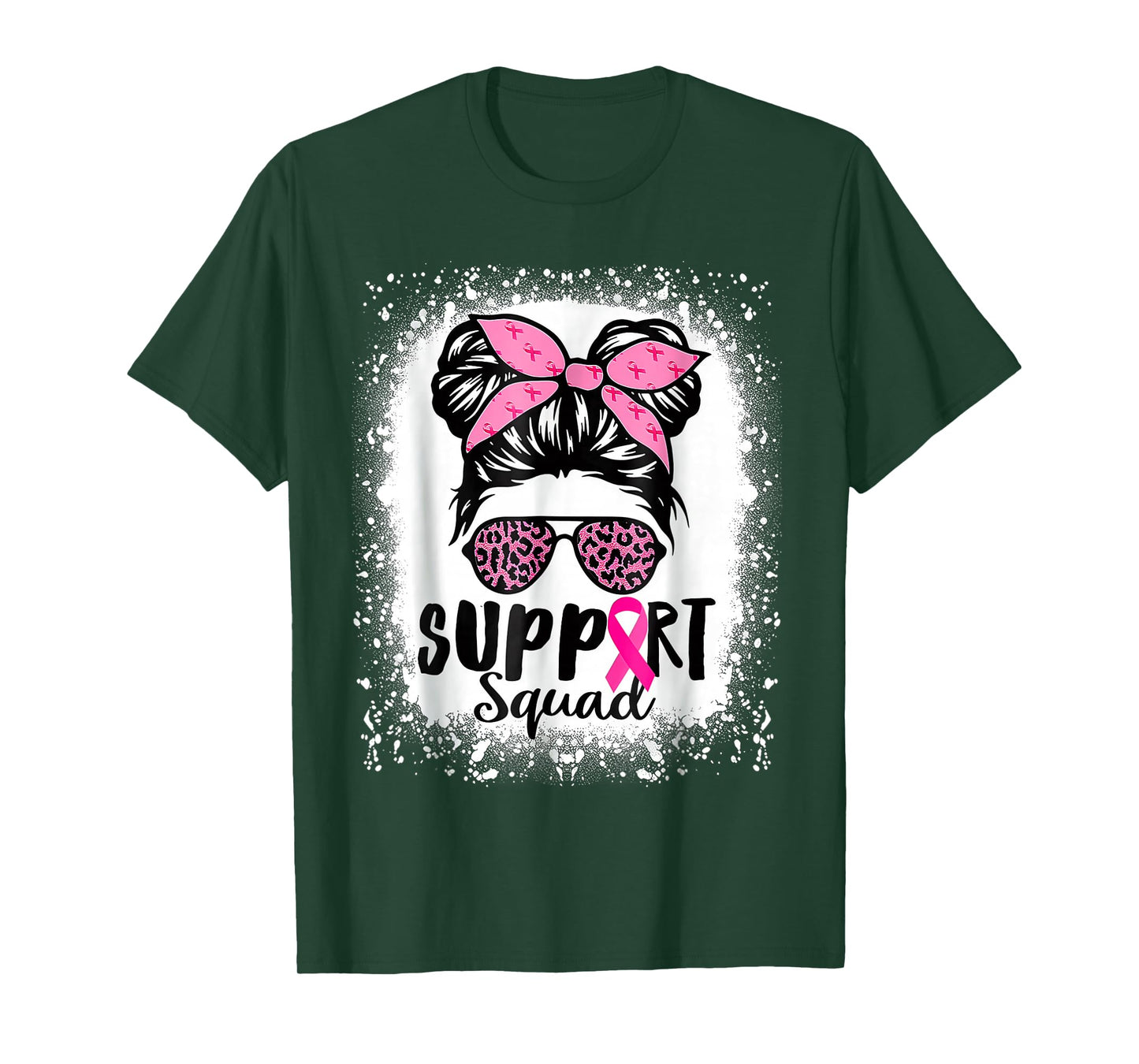 Messy Bun Glasses Pink Support Squad Breast Cancer Awareness T-Shirt