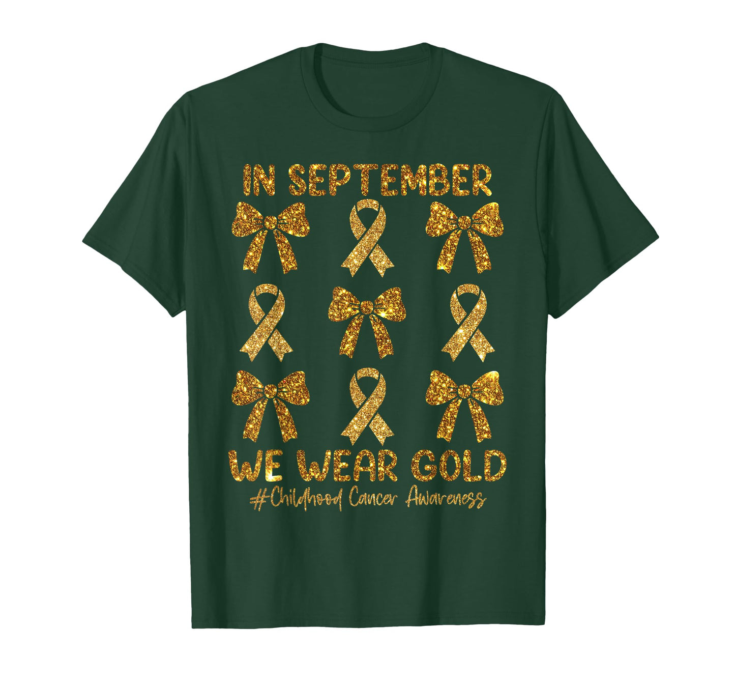 in September We Wear Gold Ribbon Bow Childhood Cancer Girls T-Shirt