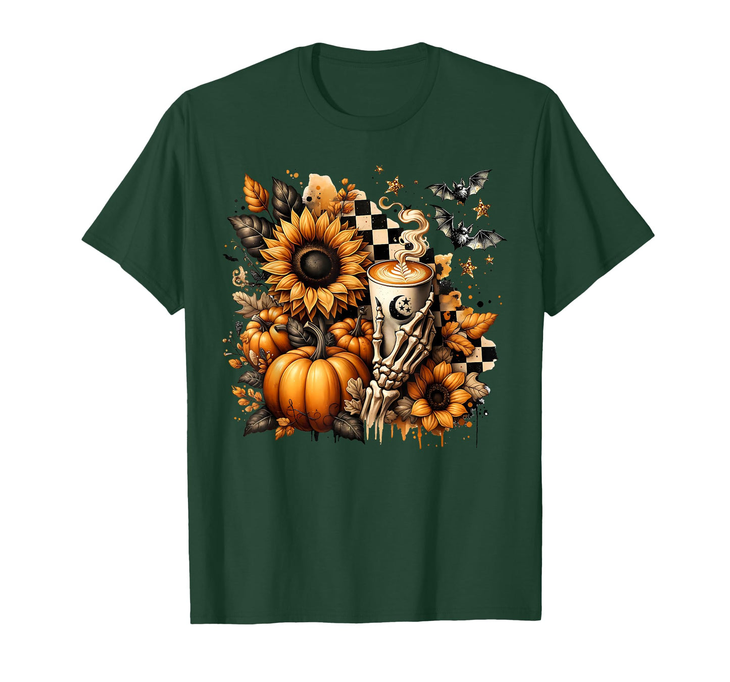 Skeleton Coffee Fall Halloween Pumpkin Spice Latte Sunflower T-Shirt