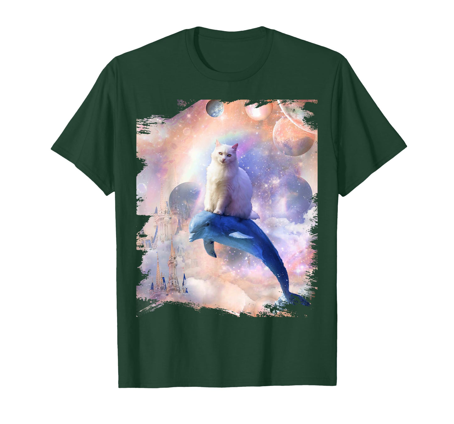 Space Cat Riding Dolphin Men Women Kids T-Shirt