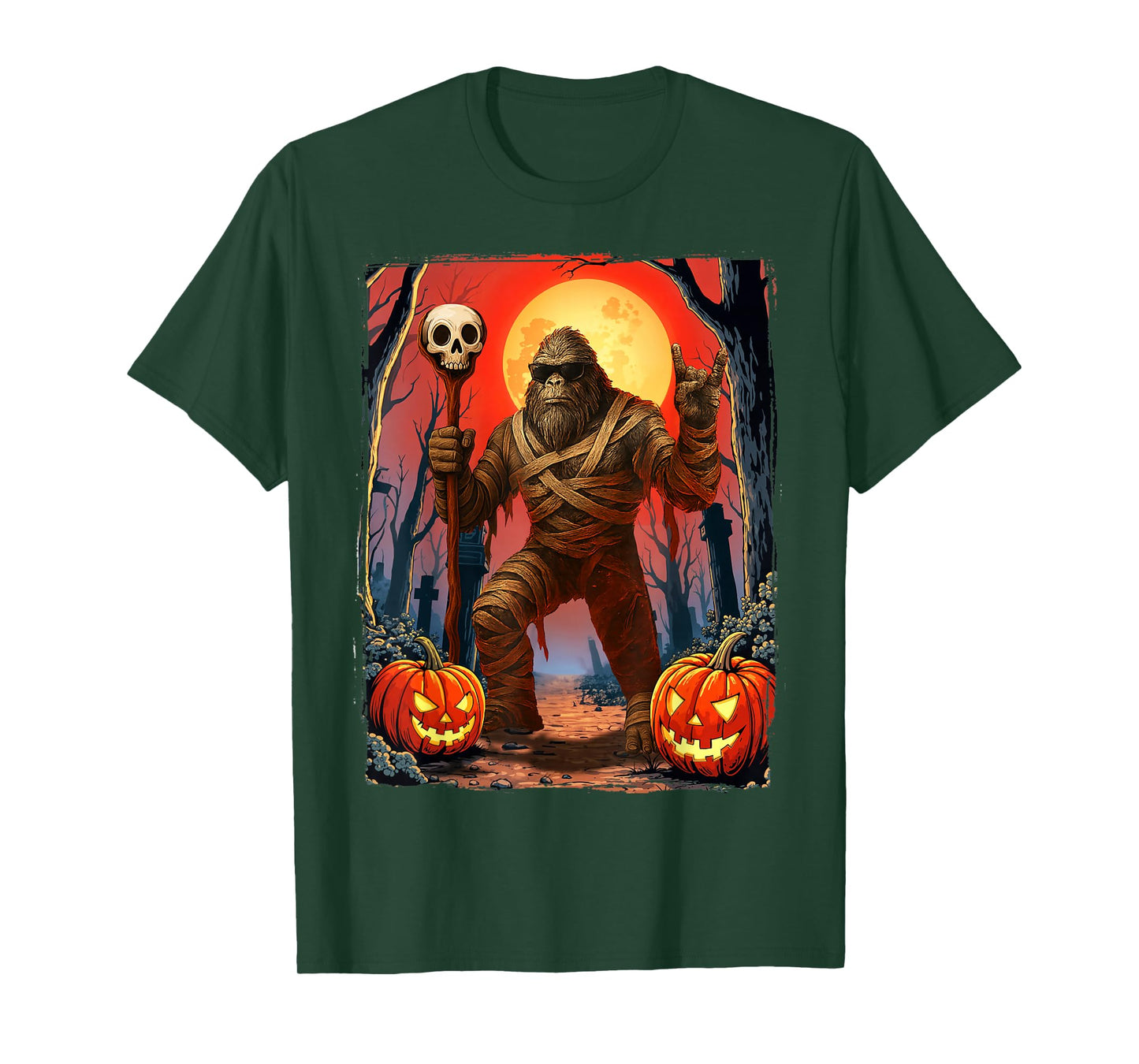 Halloween Skeleton Bigfoot Rock Pumpkin Skull Men Boys T-Shirt