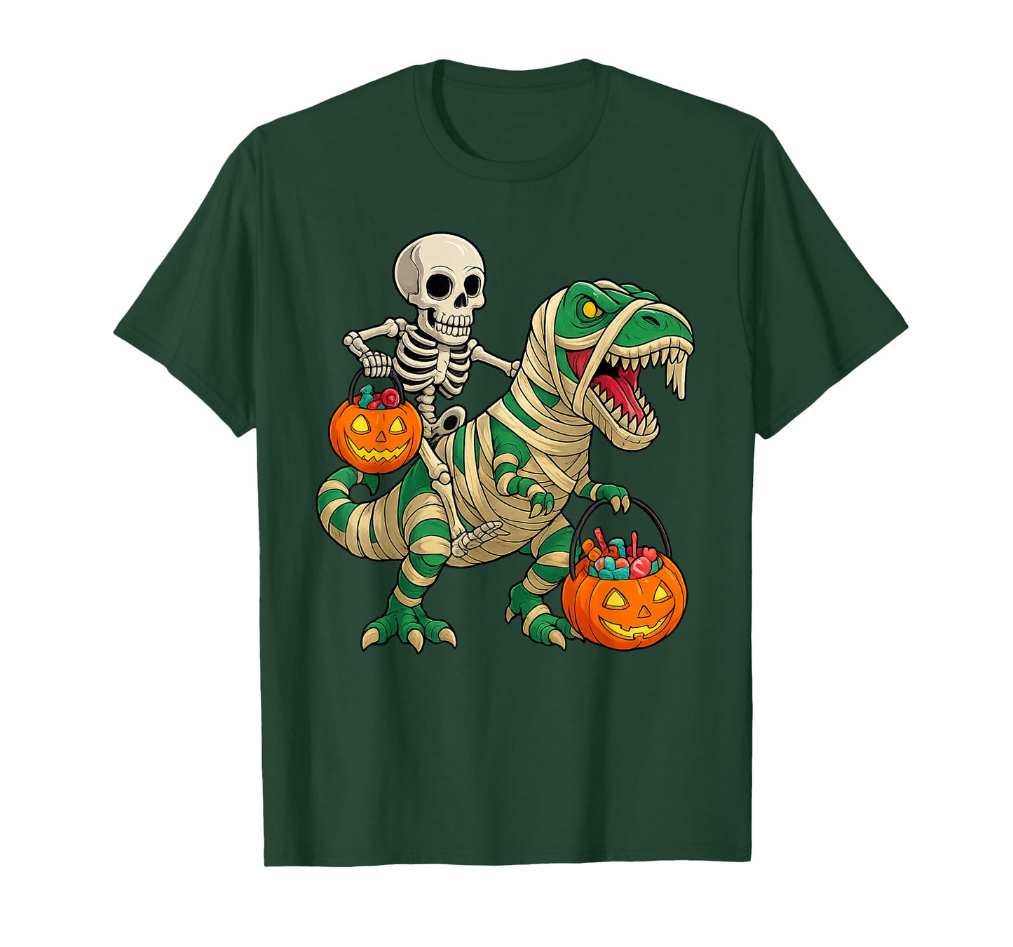 Skeleton Riding Mummy Dinosaur T rex Halloween Pumpkin Gifts T-Shirt