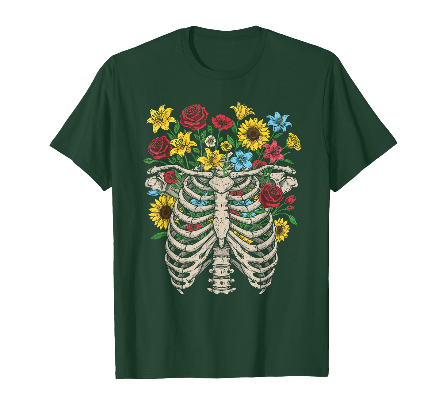 Skeleton Ribcage with Flowers Funny Halloween Costume T-Shirt