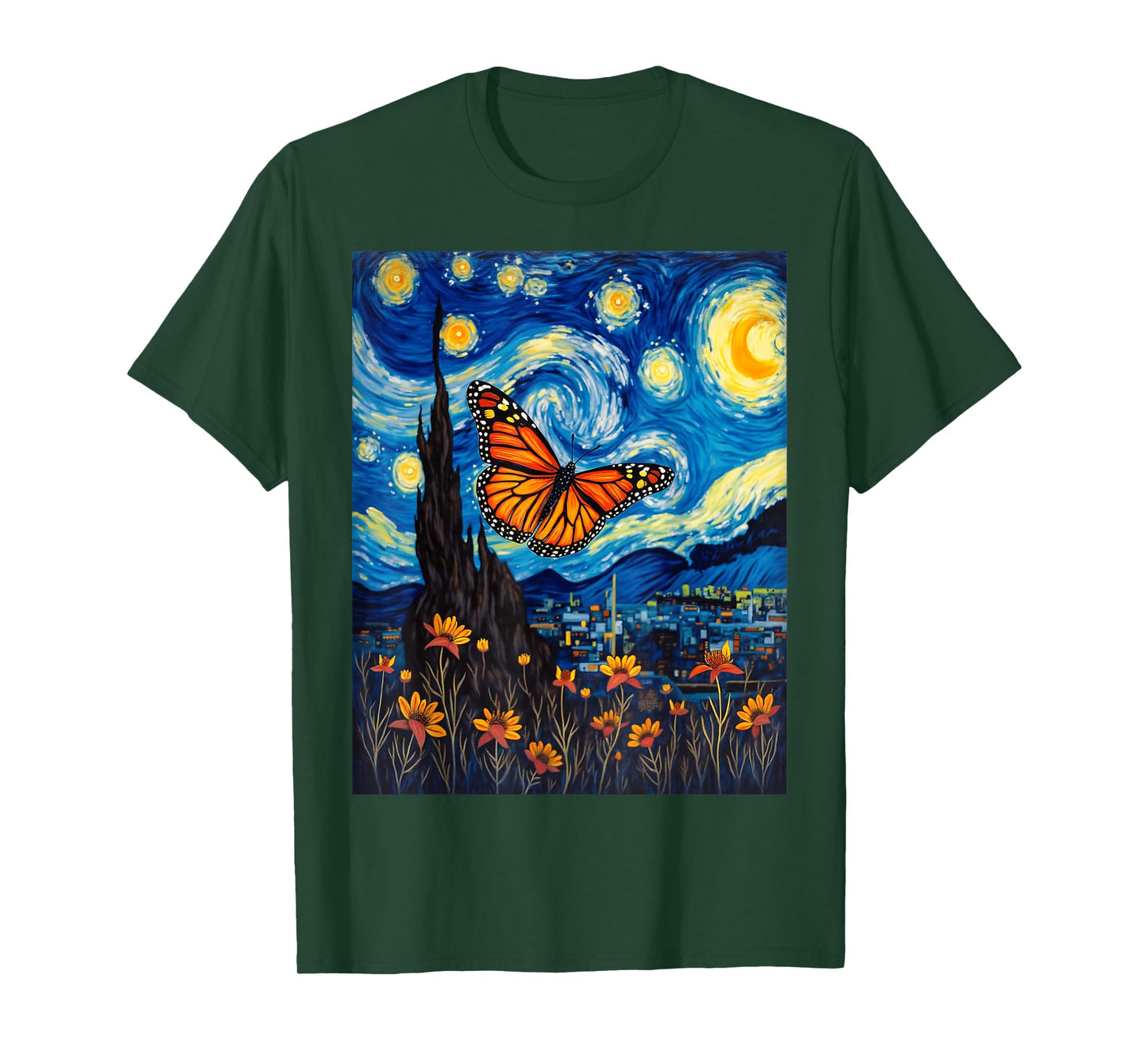 Van Gogh's Starry Night Monarch Butterfly Butterflies T-Shirt