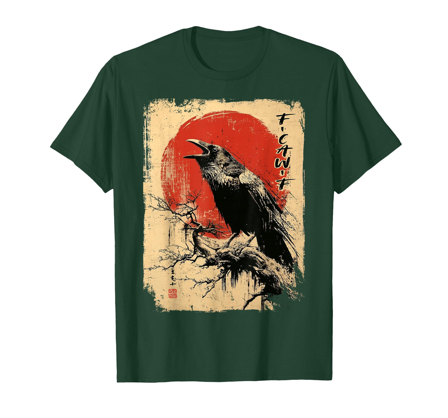 Funny F-CAW-F Crow Raven Halloween Ukiyo-e Japan Style Men T-Shirt