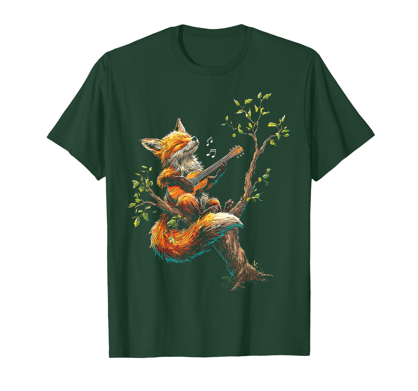Fox Tree Singing Guitar Musician Motif Animal Artwork Fox T-Shirt