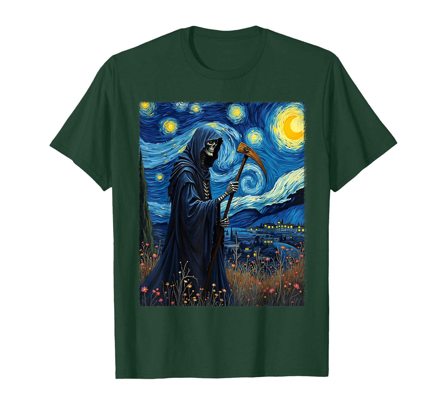 Van Gogh Grim Reaper Halloween Gothic Skeleton Party Costume T-Shirt
