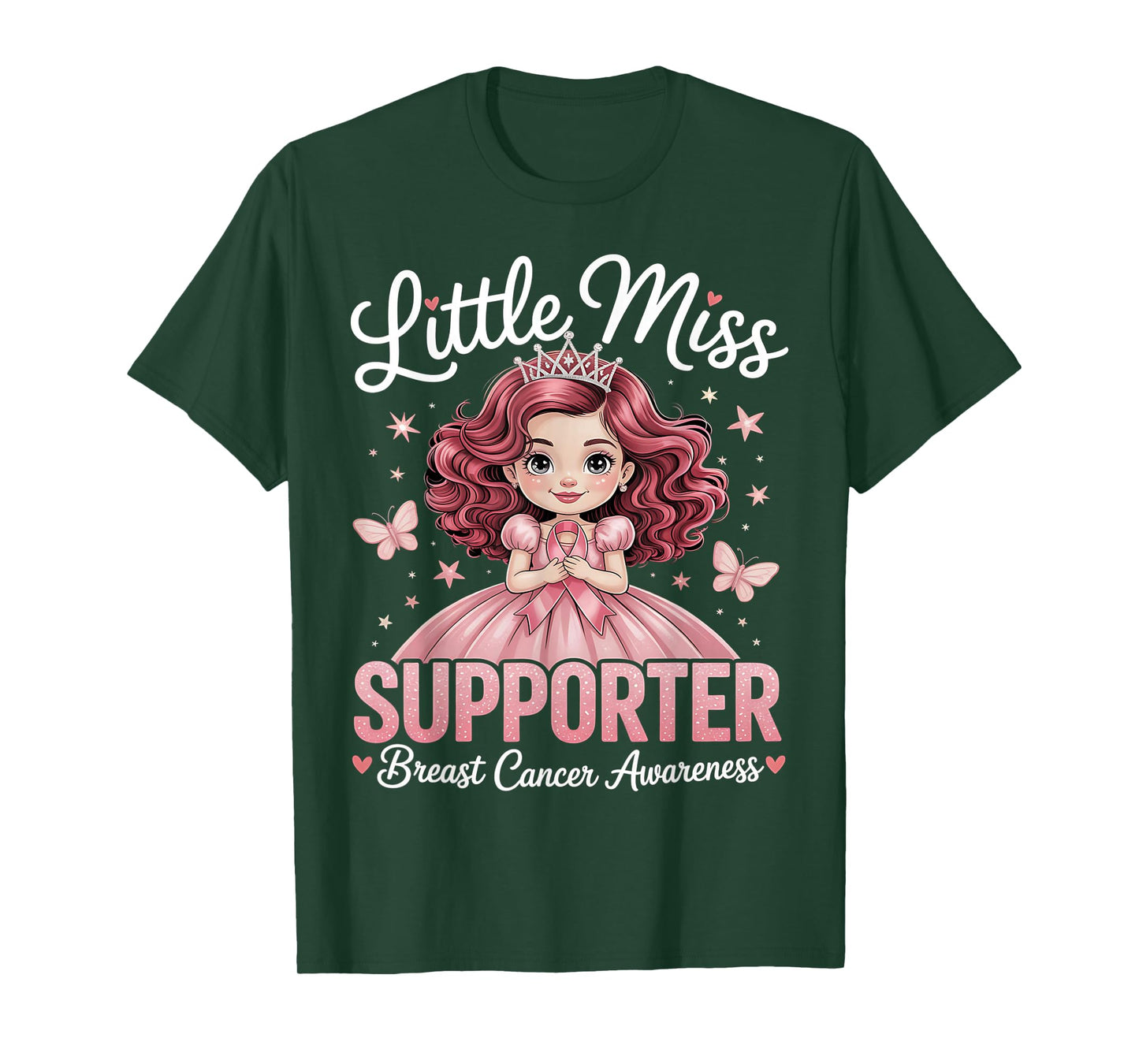 Little Miss Supporter Breast Cancer Awareness for Kids T-Shirt