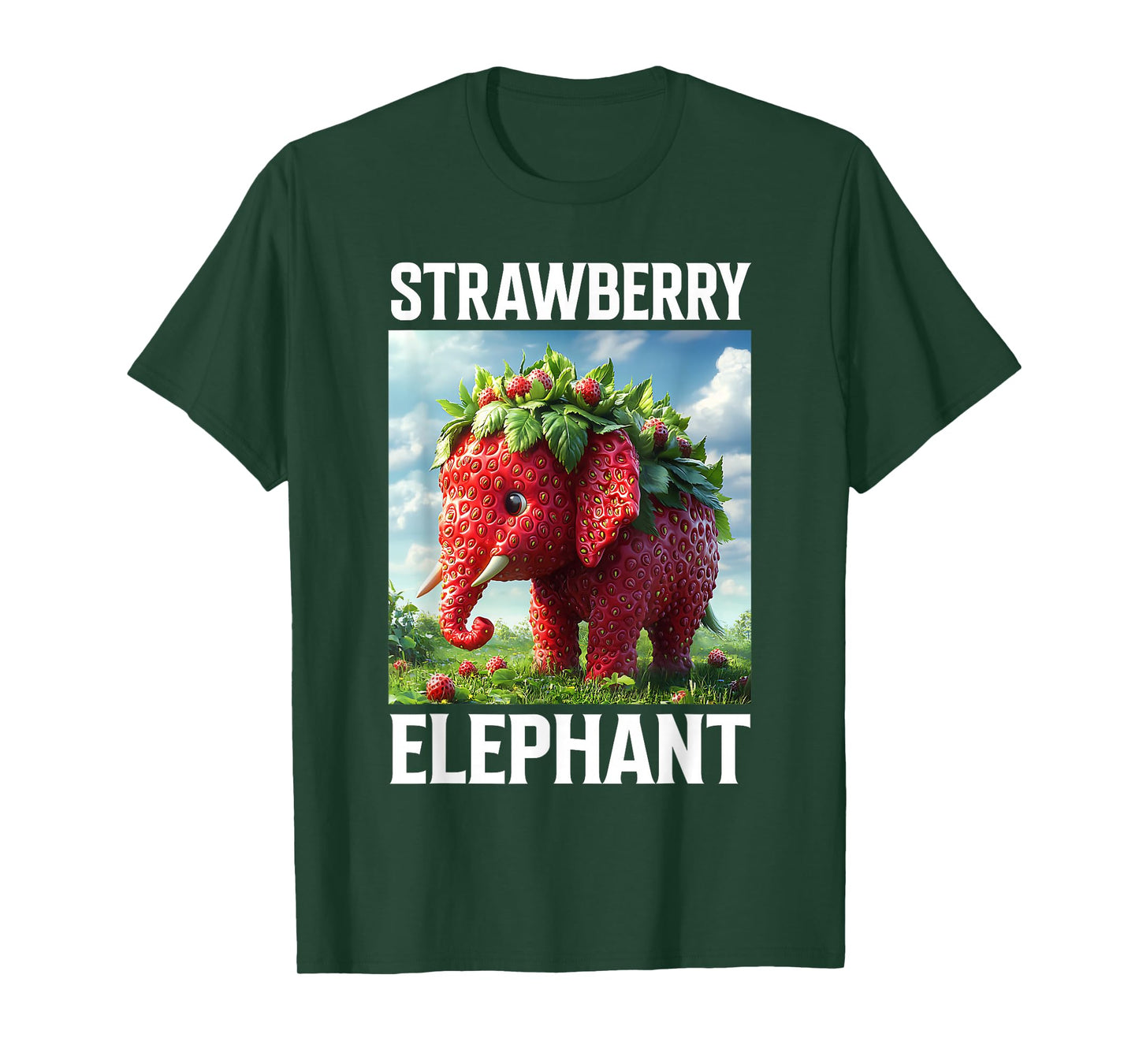 Strawberry Elephant Cute Whimsical Animal Art Tee T-Shirt