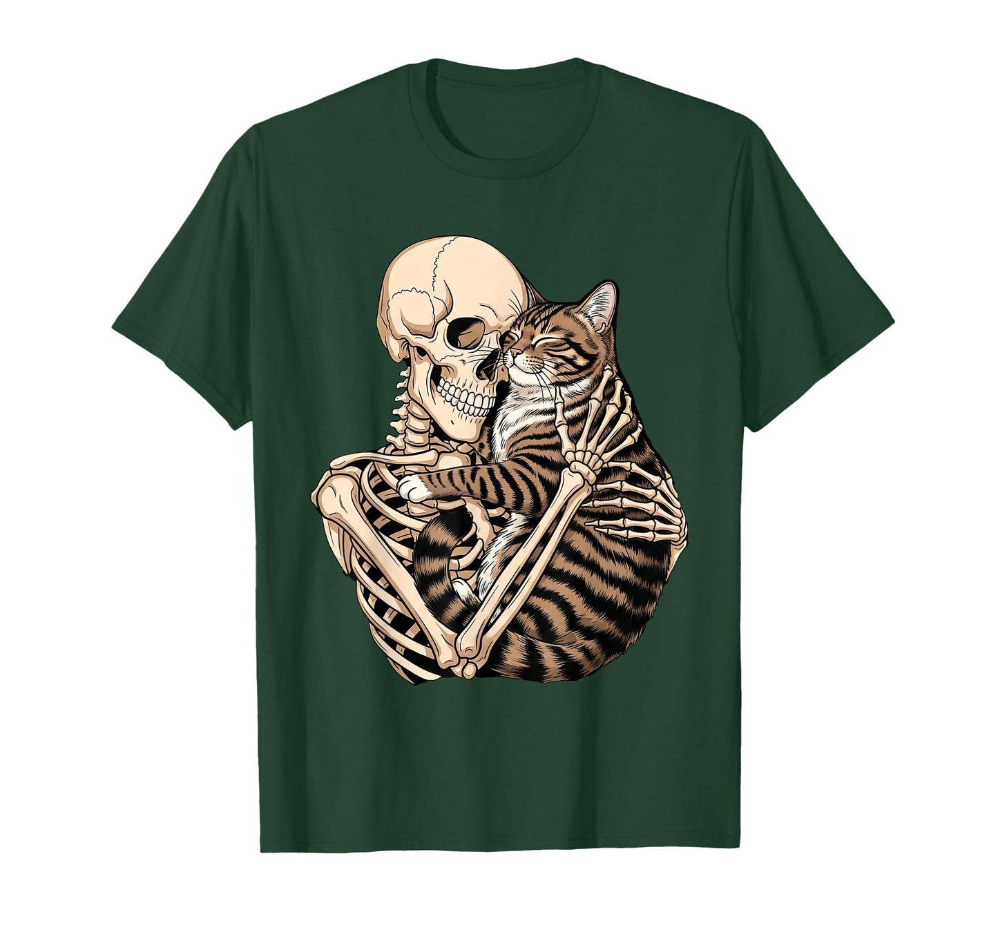 Skeleton Hugging Cat Halloween Cat Lover Cat Mom Dad T-Shirt