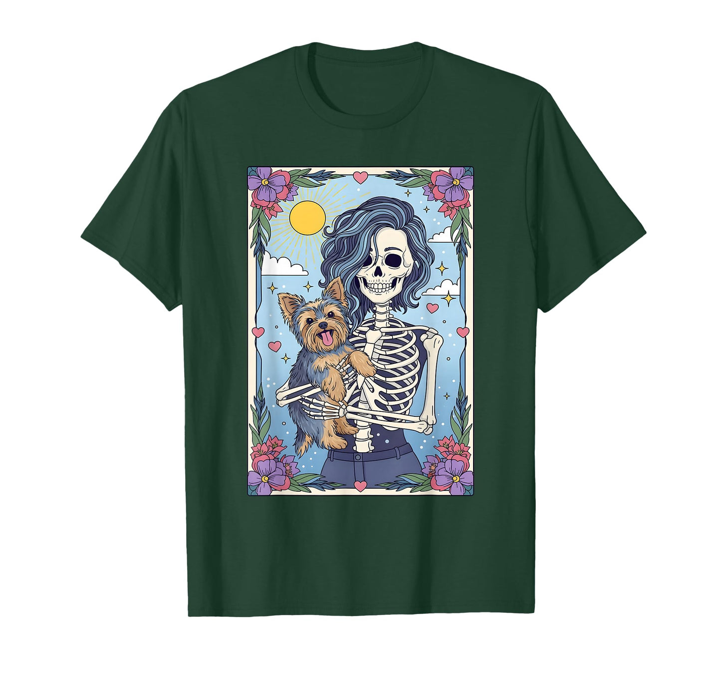 Yorkshire Terrier Dog Tarot Card Halloween Costume Skeleton T-Shirt