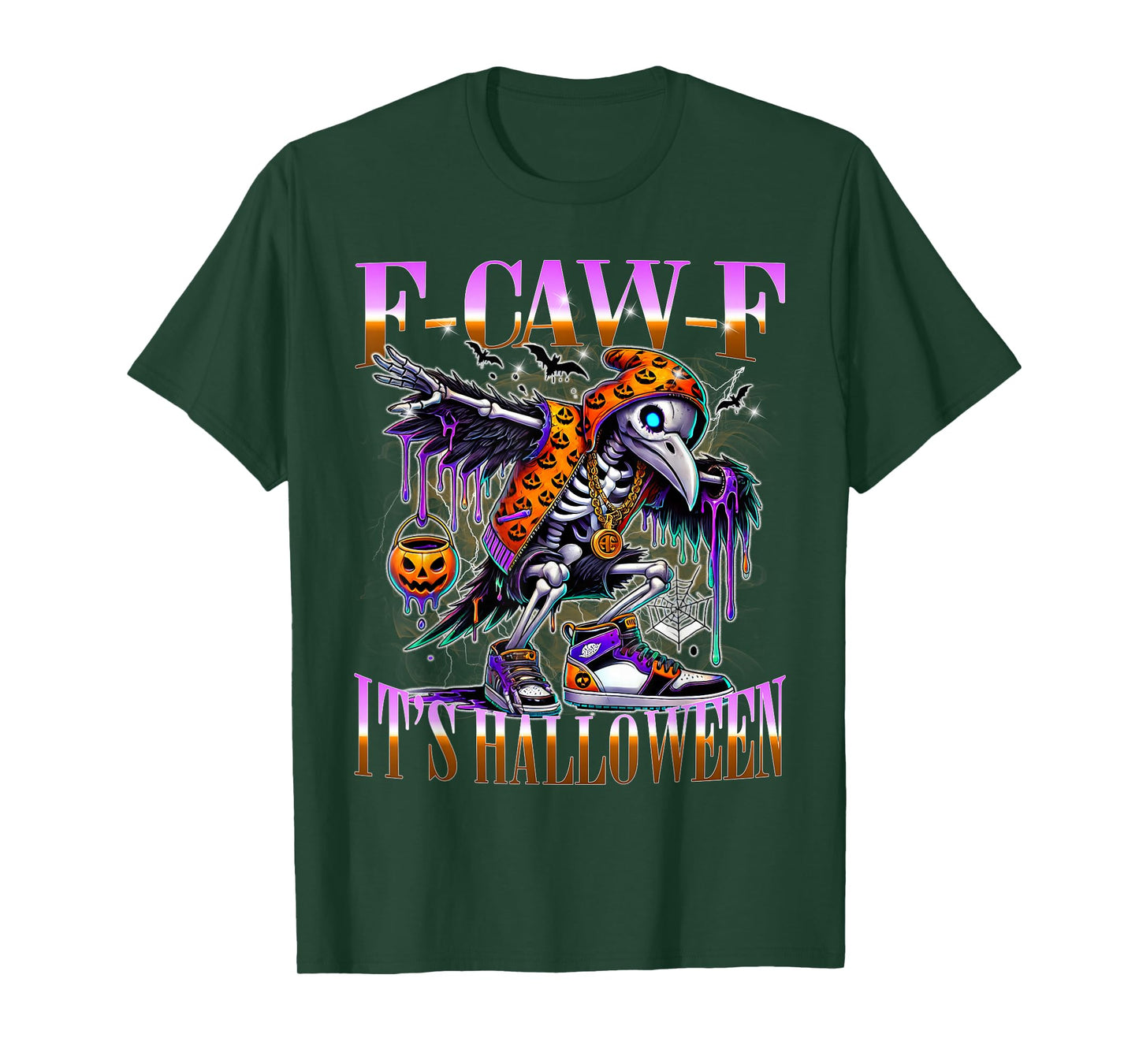 F-Caw-F Raven Skeleton Halloween Urban Graffiti T-Shirt