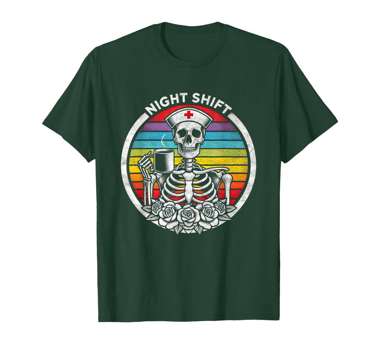 Funny Night Shift Nurse Skeleton Women Halloween RN Nursing T-Shirt