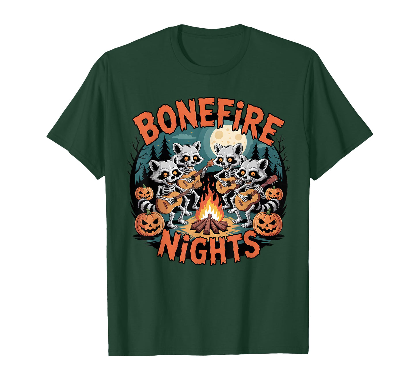 Vintage Raccoon Skeleton Bonfire Nights Ghost Halloween T-Shirt