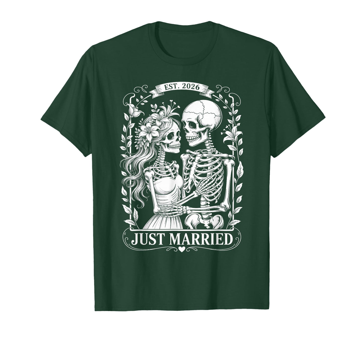 Just Married Skeleton Couple Gothic Est. 2026 Halloween T-Shirt
