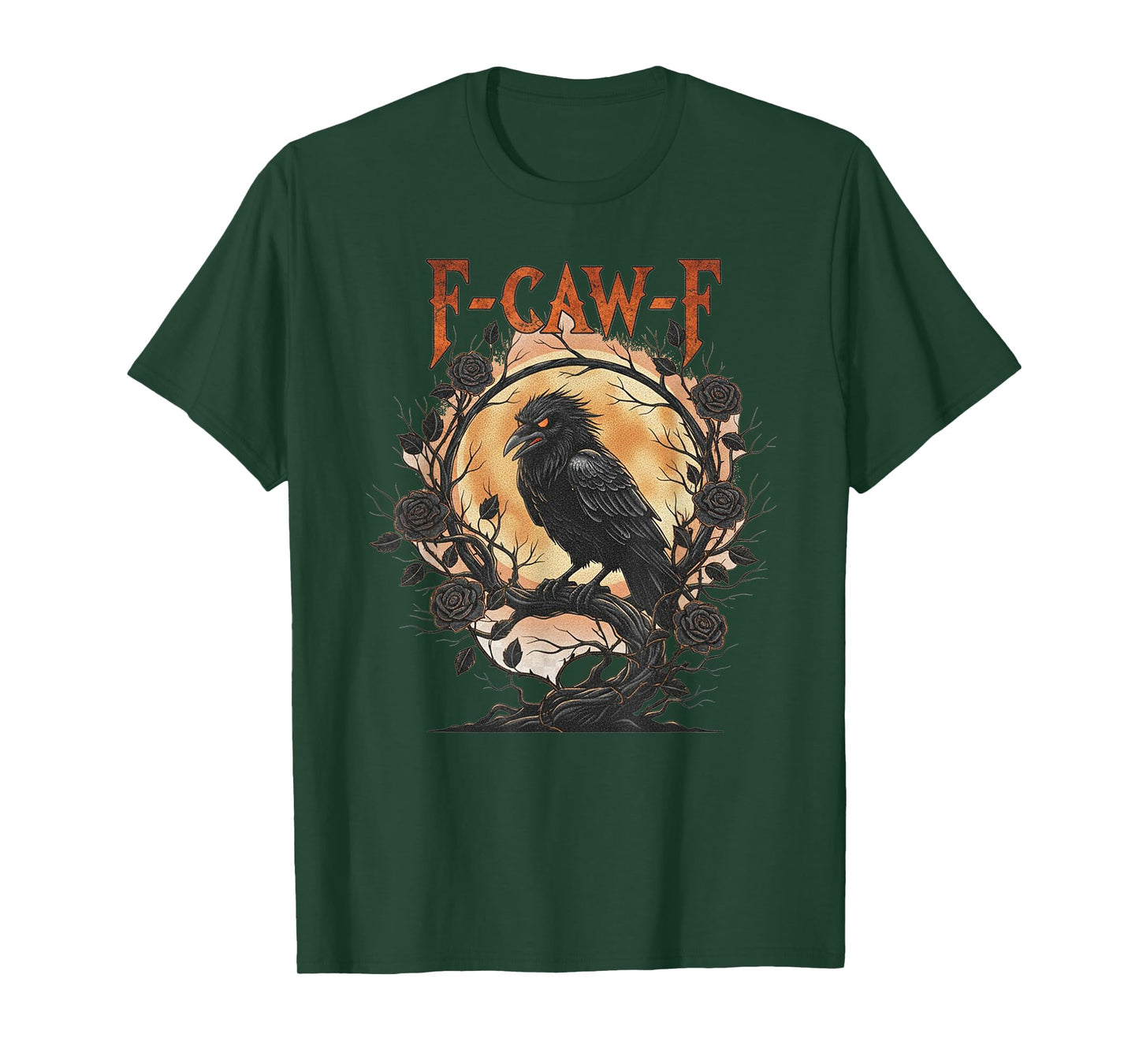 Angry Black Crow, F-Caw-F Funny Black Bird Moon Gothic T-Shirt