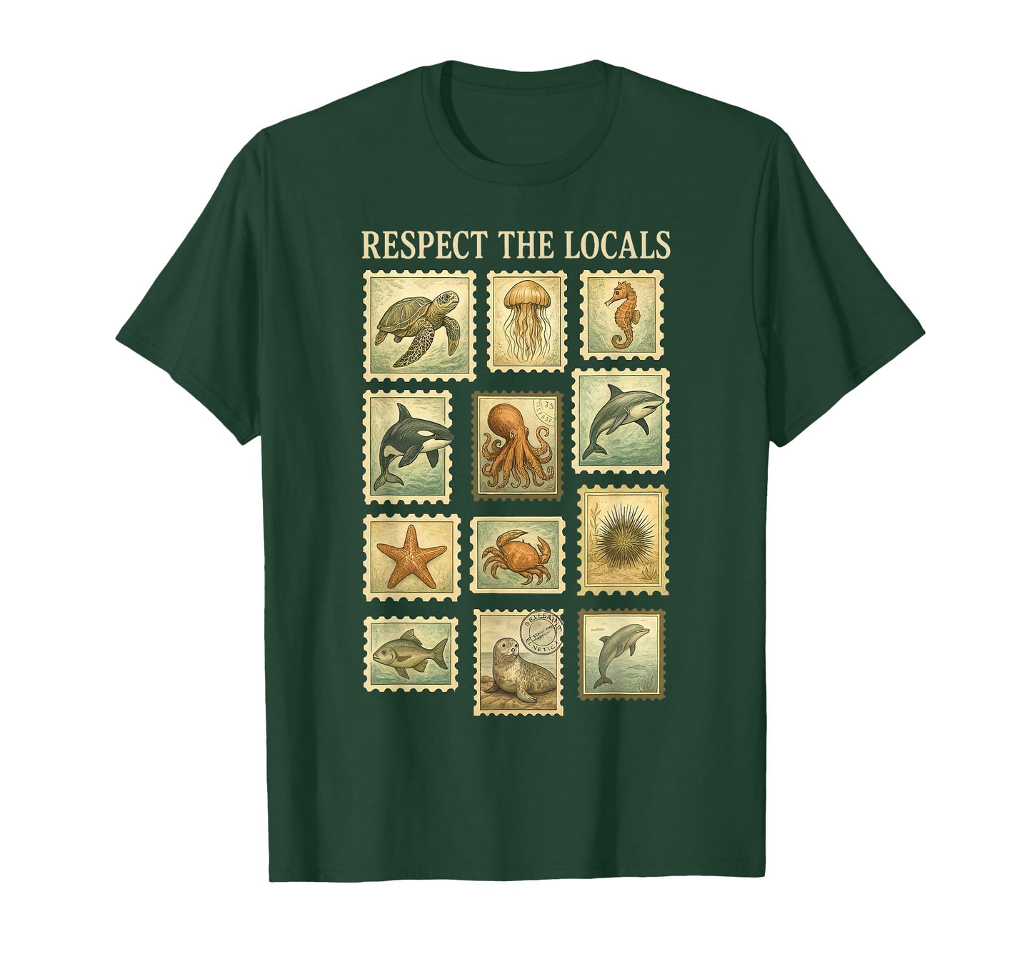 Vintage Respect The Local Stamp Ocean Animal Wildlife Nature T-Shirt
