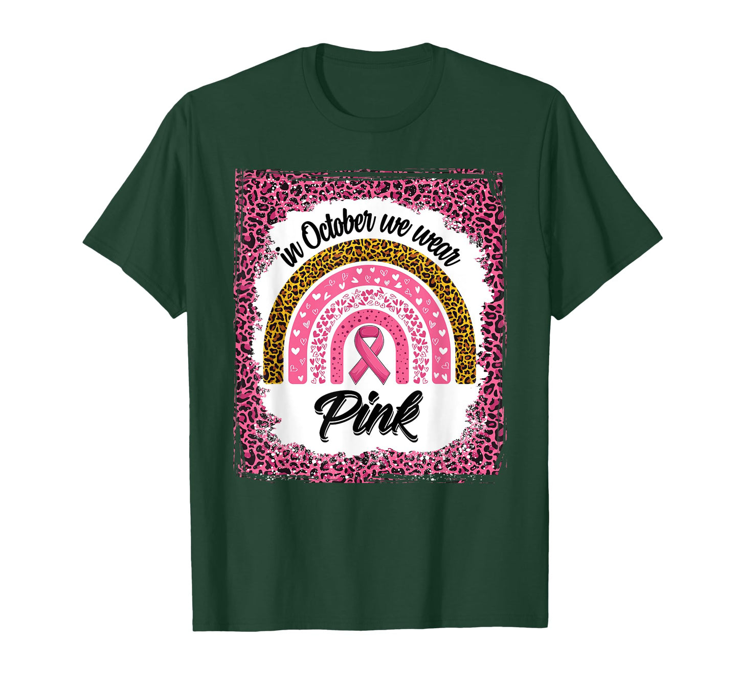 In October We Wear Pink Breast Cancer Bleached Leopard Print T-Shirt