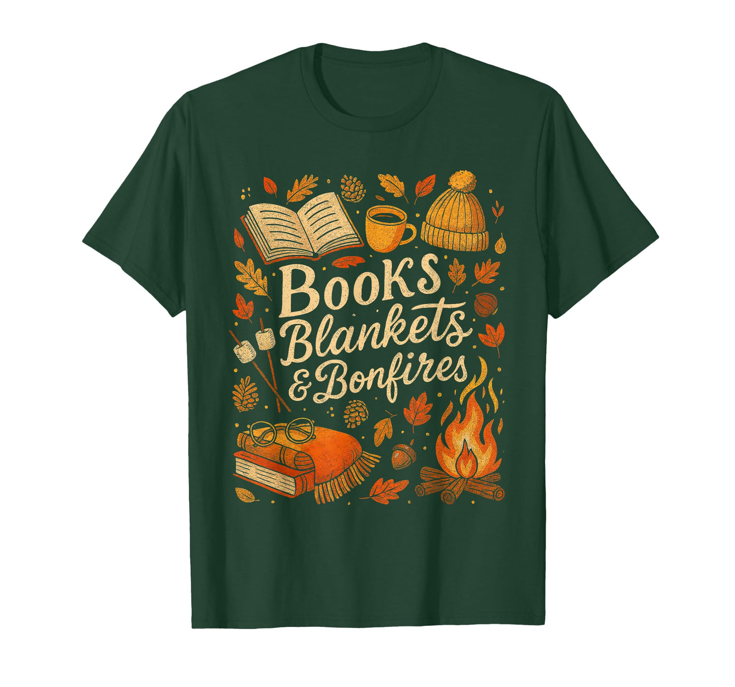 Fall Vibes Cozy Season Reading Book Blankets & Bonfires T-Shirt