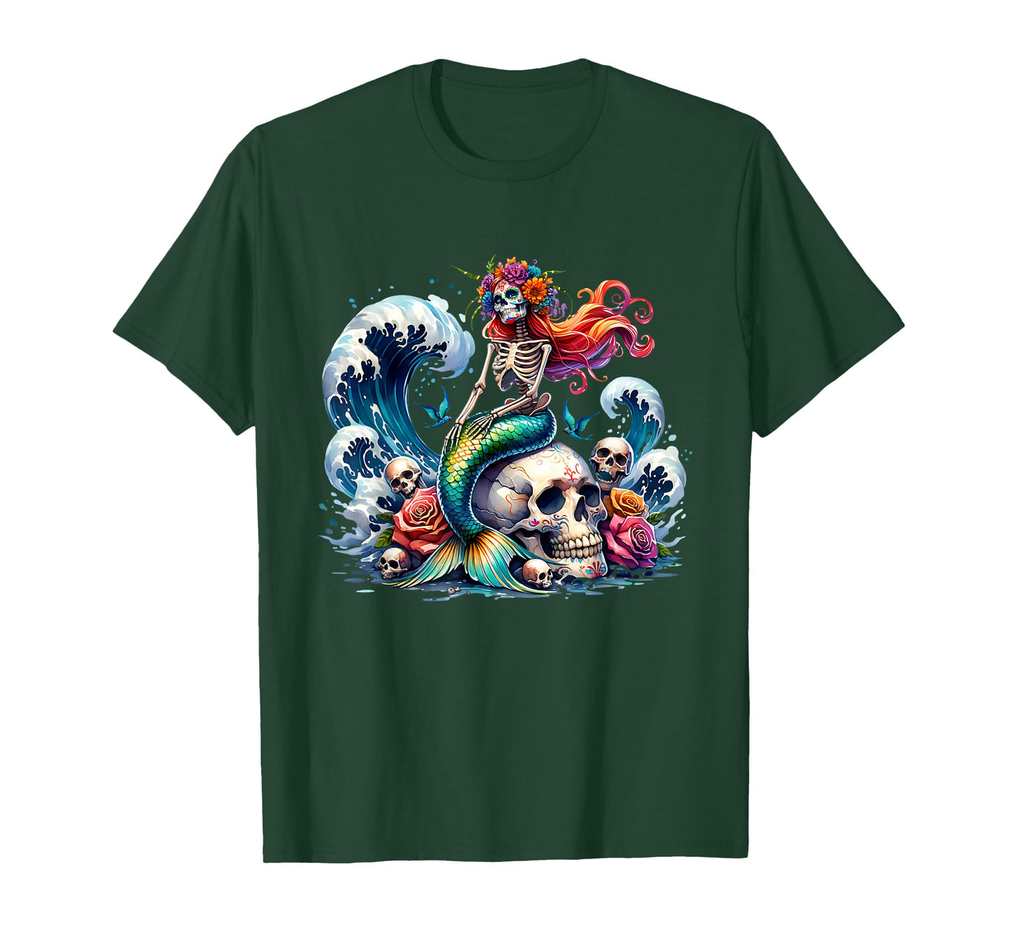 Mermaid Skull Ocean Wave Siren Skeleton Sea T-Shirt