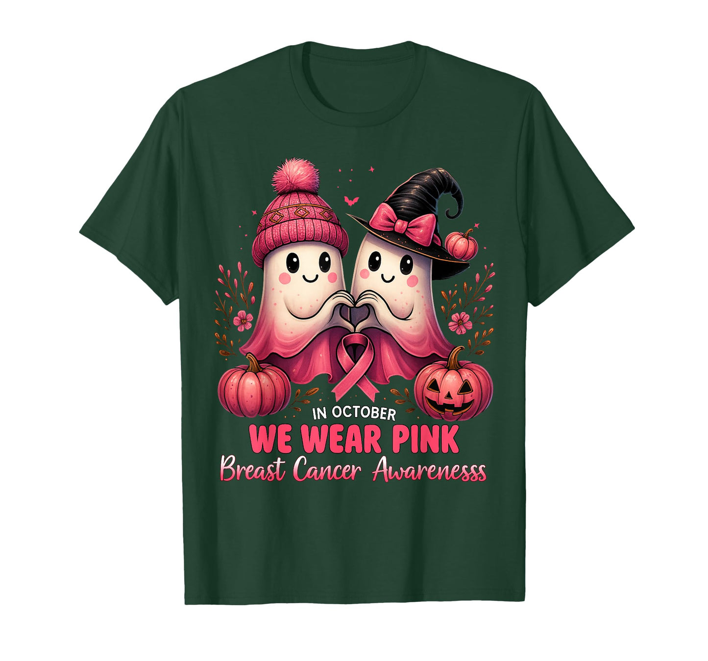in October We Wear Pink Ghosts Breast Cancer Awareness T-Shirt