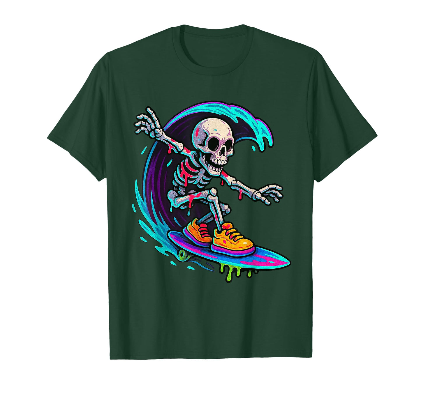 Skeleton Surfing Drip Surfer Ice Cream Drip T-Shirt