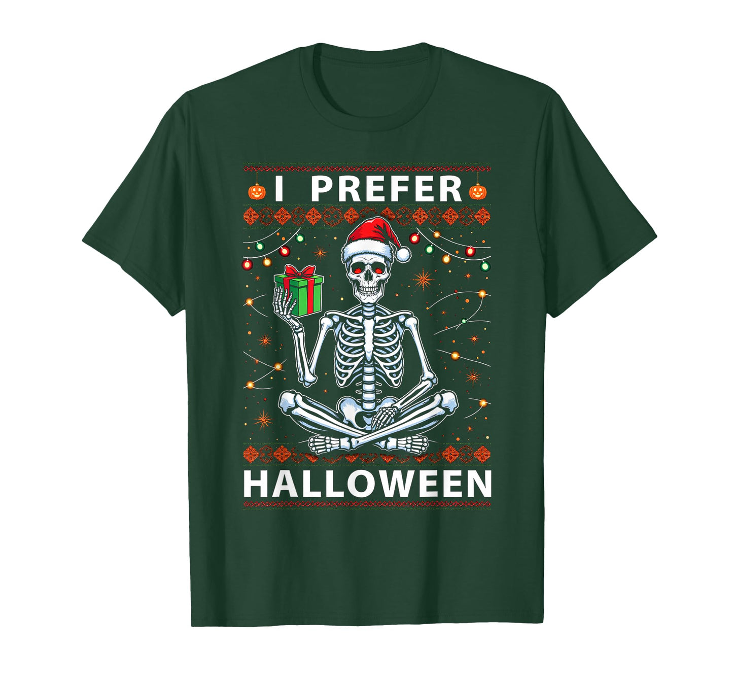 Funny Christmas 2025 Skeleton I Prefer Halloween Ugly Xmas T-Shirt