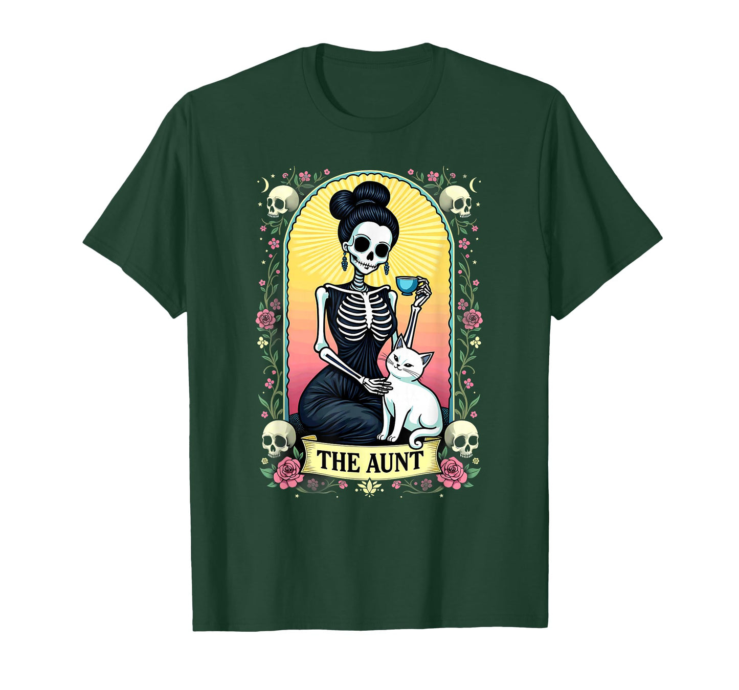 Gothic Tarot Card Aunt Skeleton Cat Mom Coffee T-Shirt