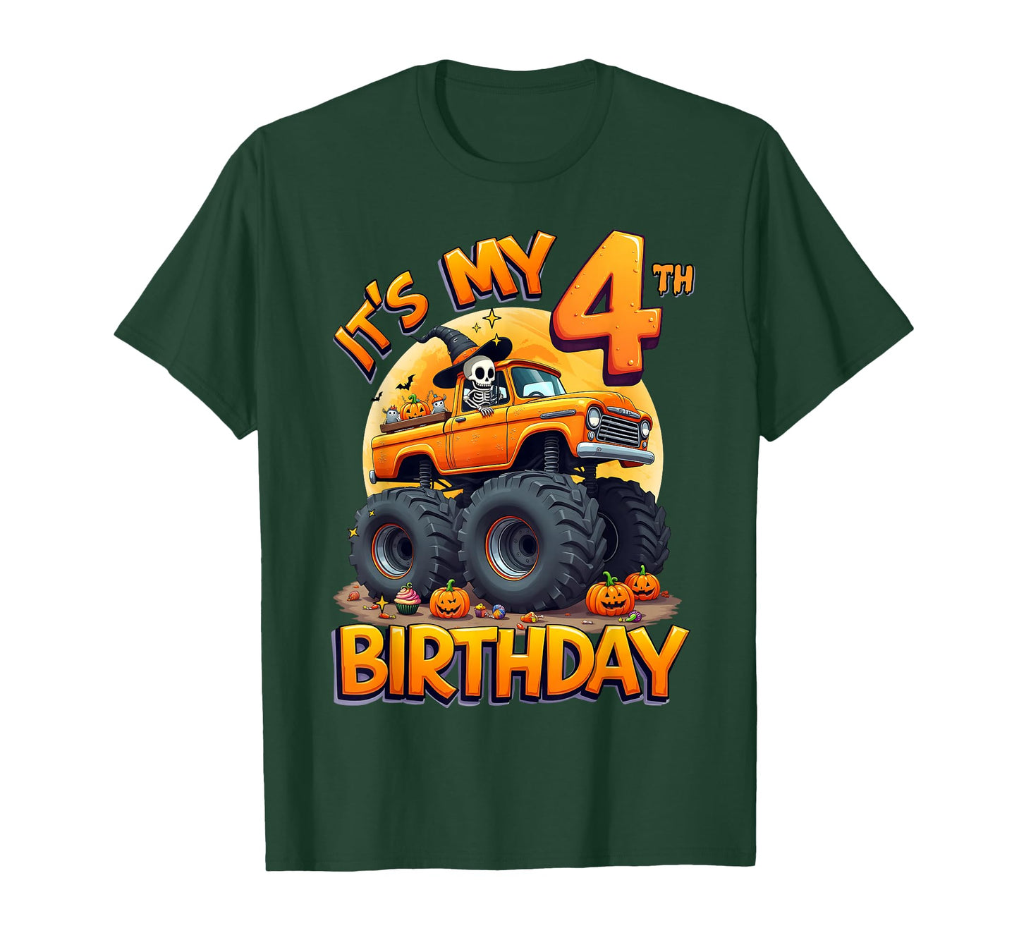 Kids It's My 4th Birthday Boy Halloween Monster Truck T-Shirt