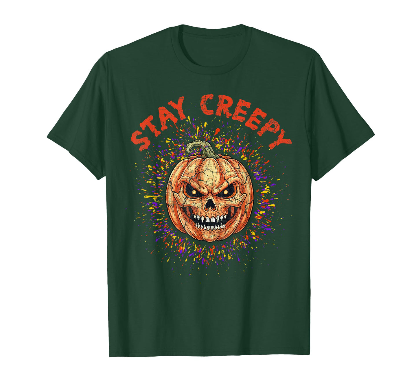 Stay Creepy Jack O Lantern Face Pumpkin Skull Halloween T-Shirt