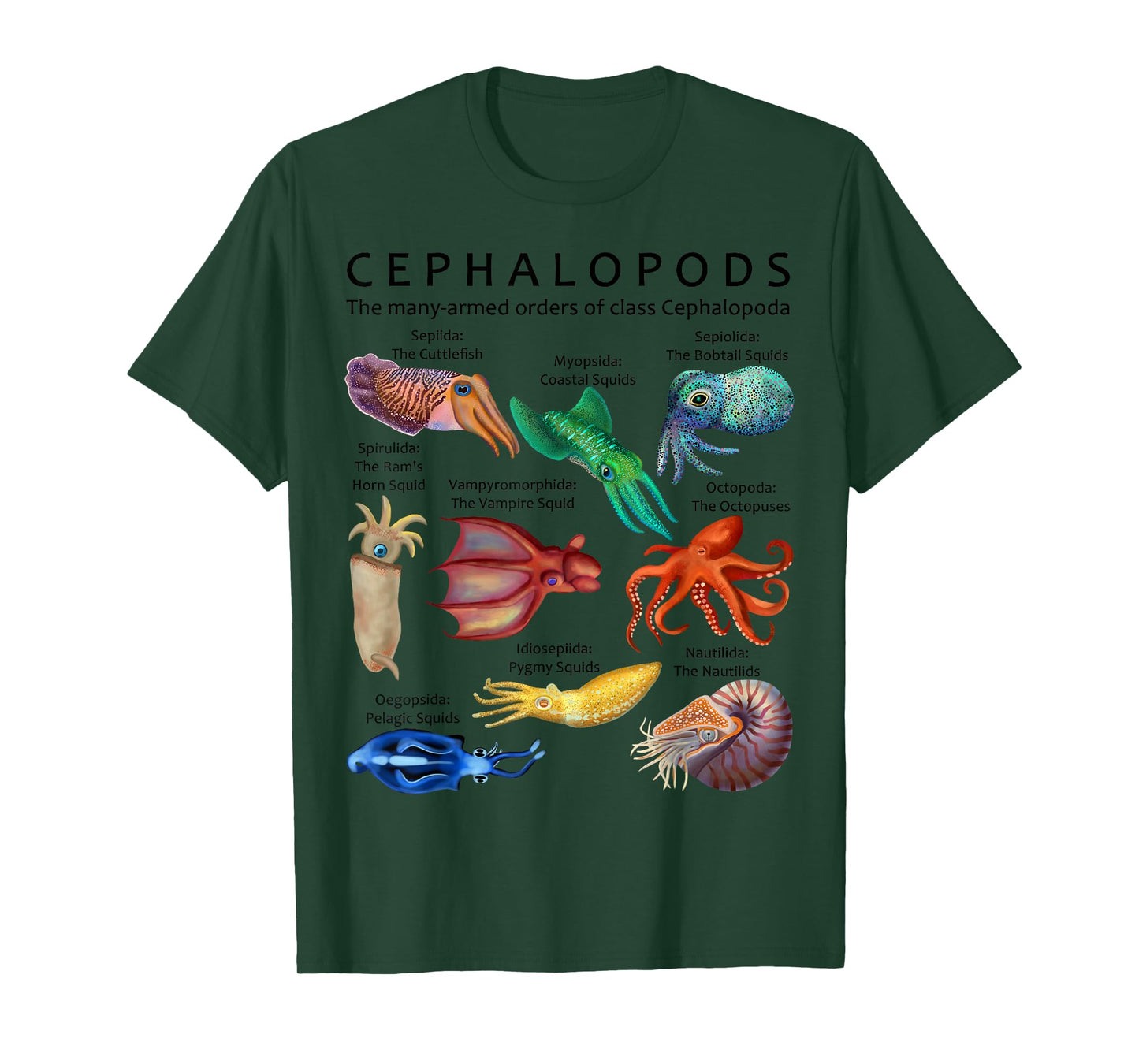 The Cephalopod: Octopus, Squid, Cuttlefish, and Nautilus T-Shirt