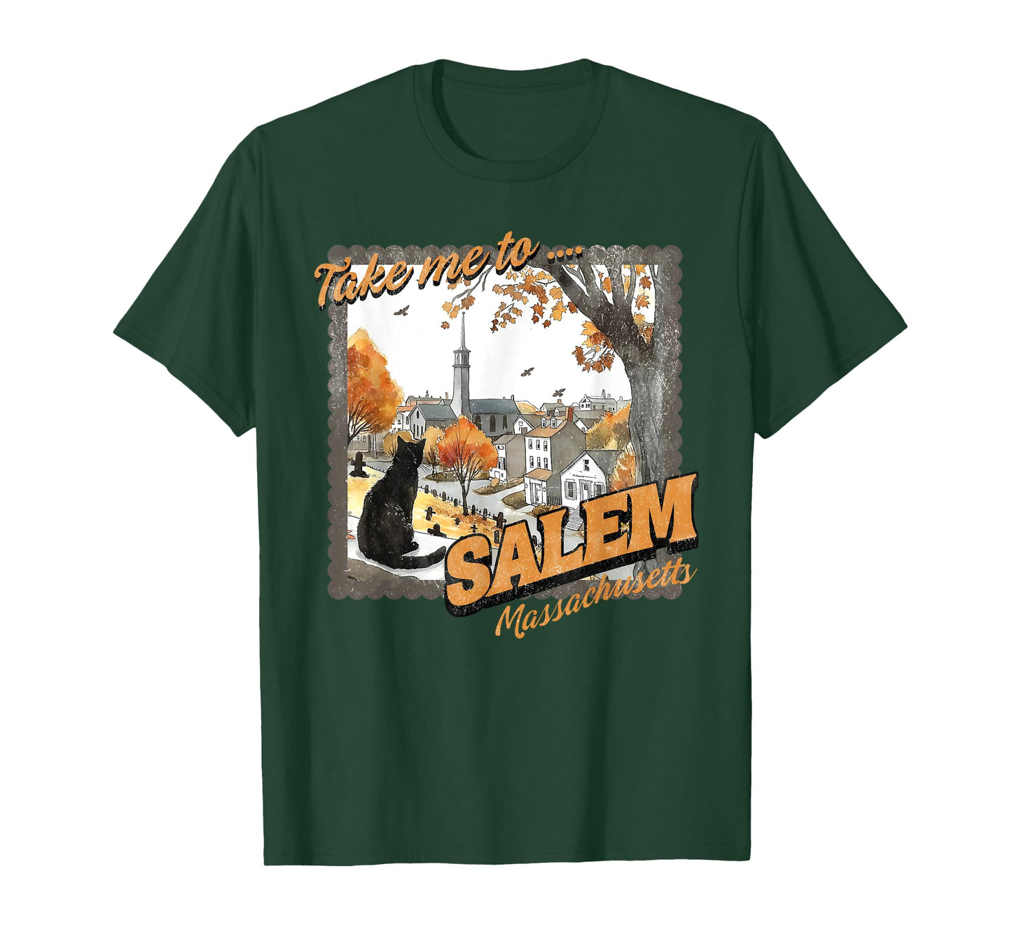 Take Me To Salem Massachusetts Black Cat Witch Halloween T-Shirt