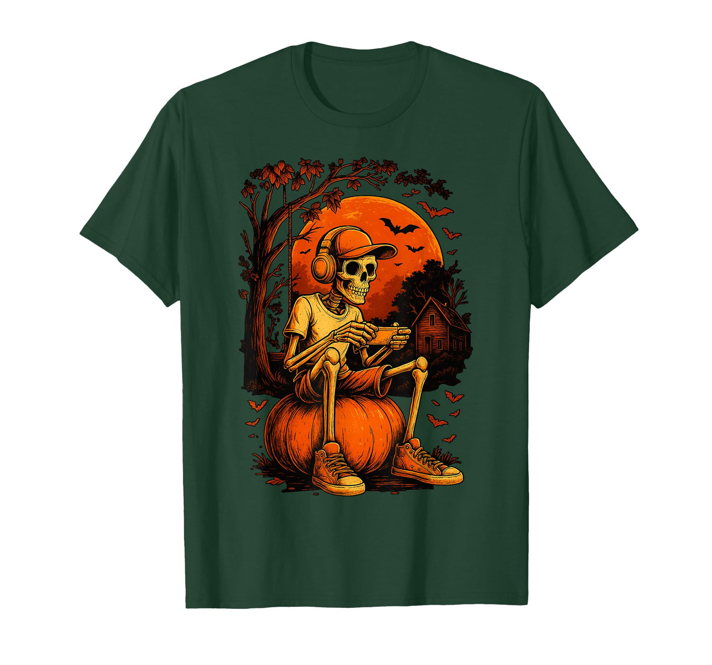 HUGvyn Halloween Skeleton Gamer Pumpkin Controller Kids Boys T-Shirt