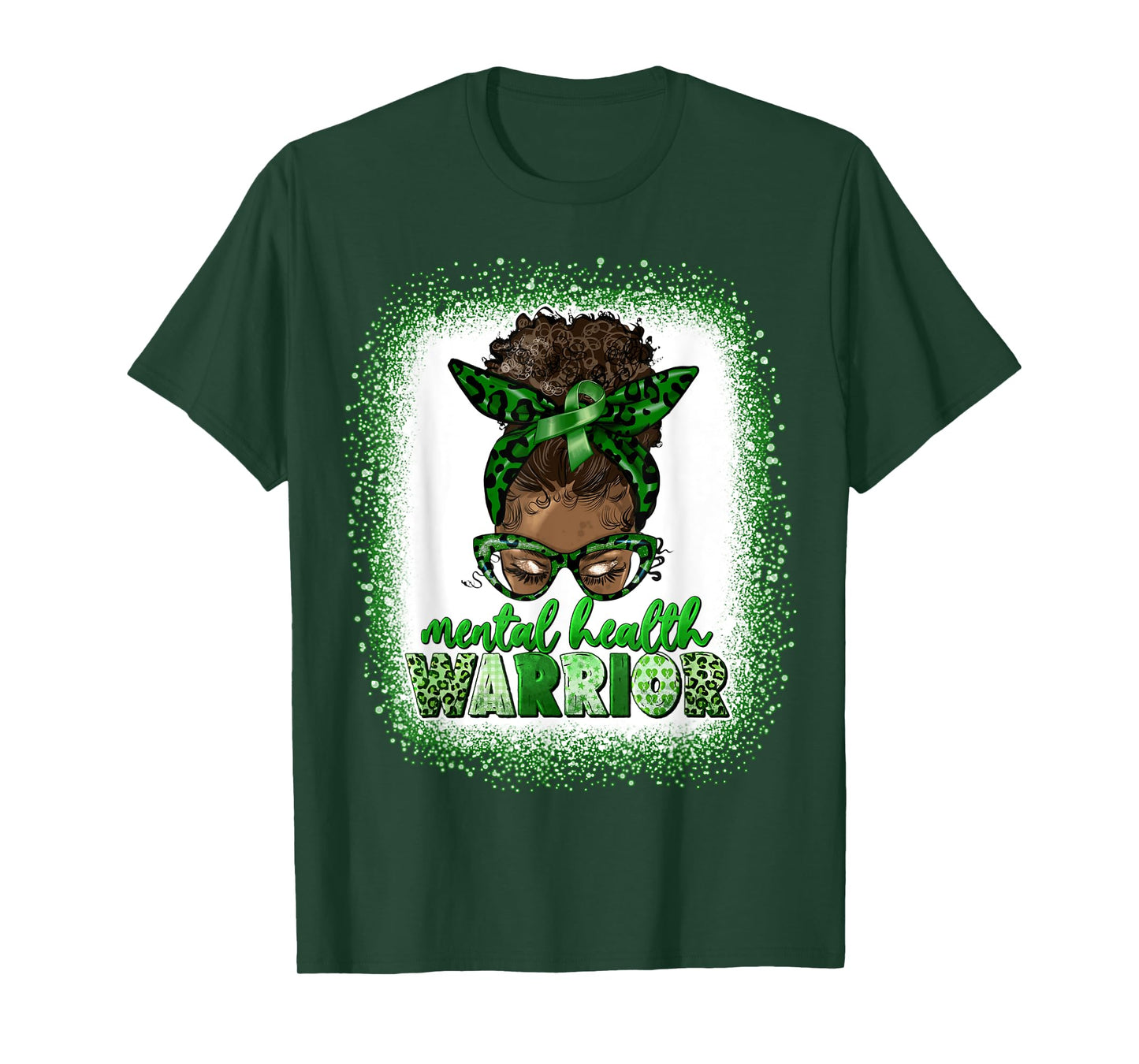 Mental Health Warrior Afro Messy Bun Leopard Black Women T-Shirt