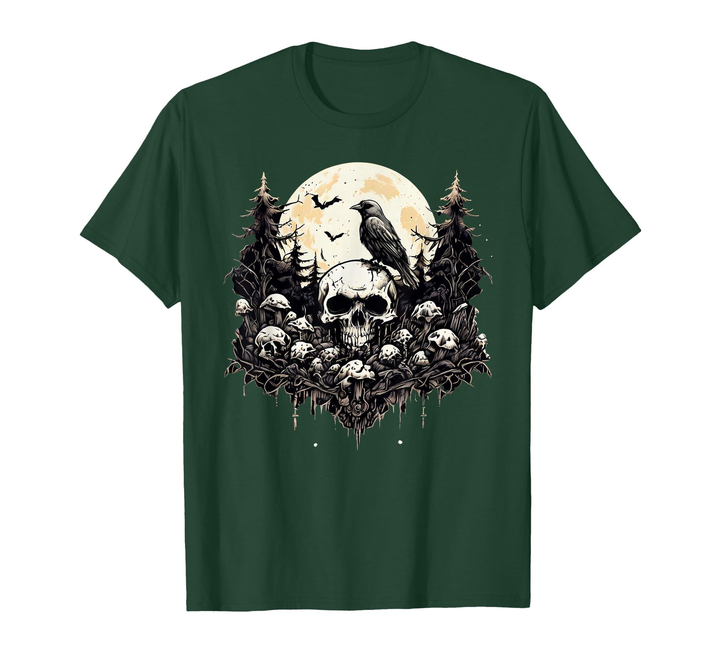 Gothic Skull Crow Moon Aesthetic Nocturnal Reaper Dark Art T-Shirt