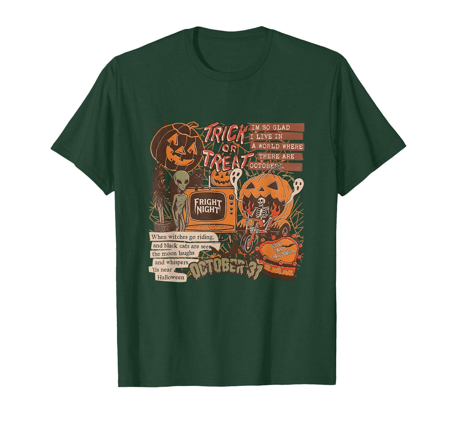 Trick Or Treat Alien Skeleton Riding and Ghost October 31st T-Shirt