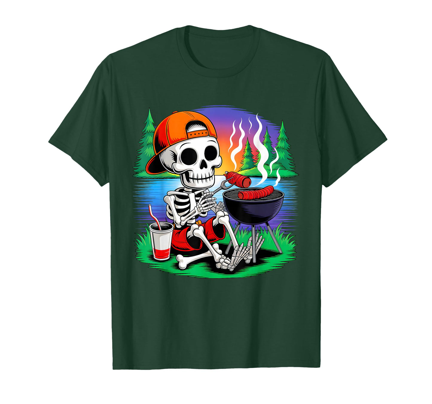 Skeleton BBQ Halloween Costume Funny BBQ Matching Family T-Shirt