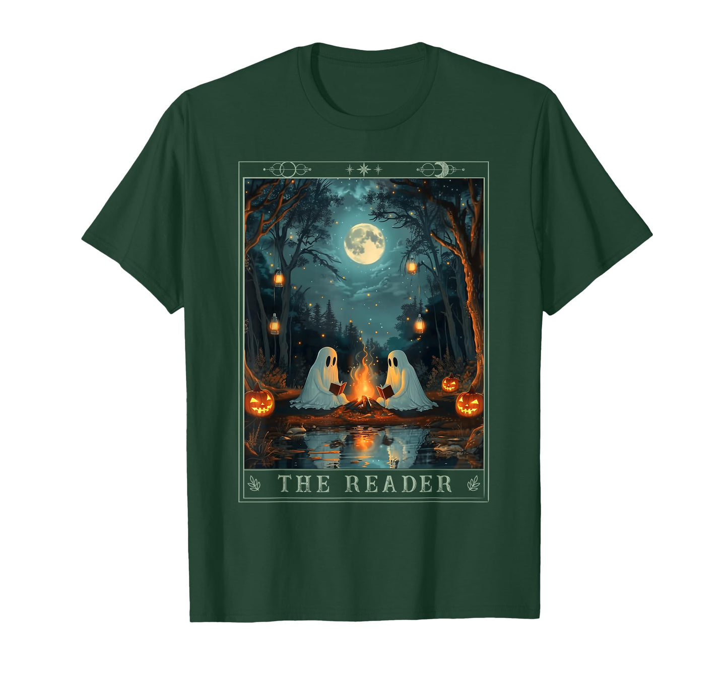 The Reader Bookish Cute Spooky Ghost Reading Book Tarot Card T-Shirt