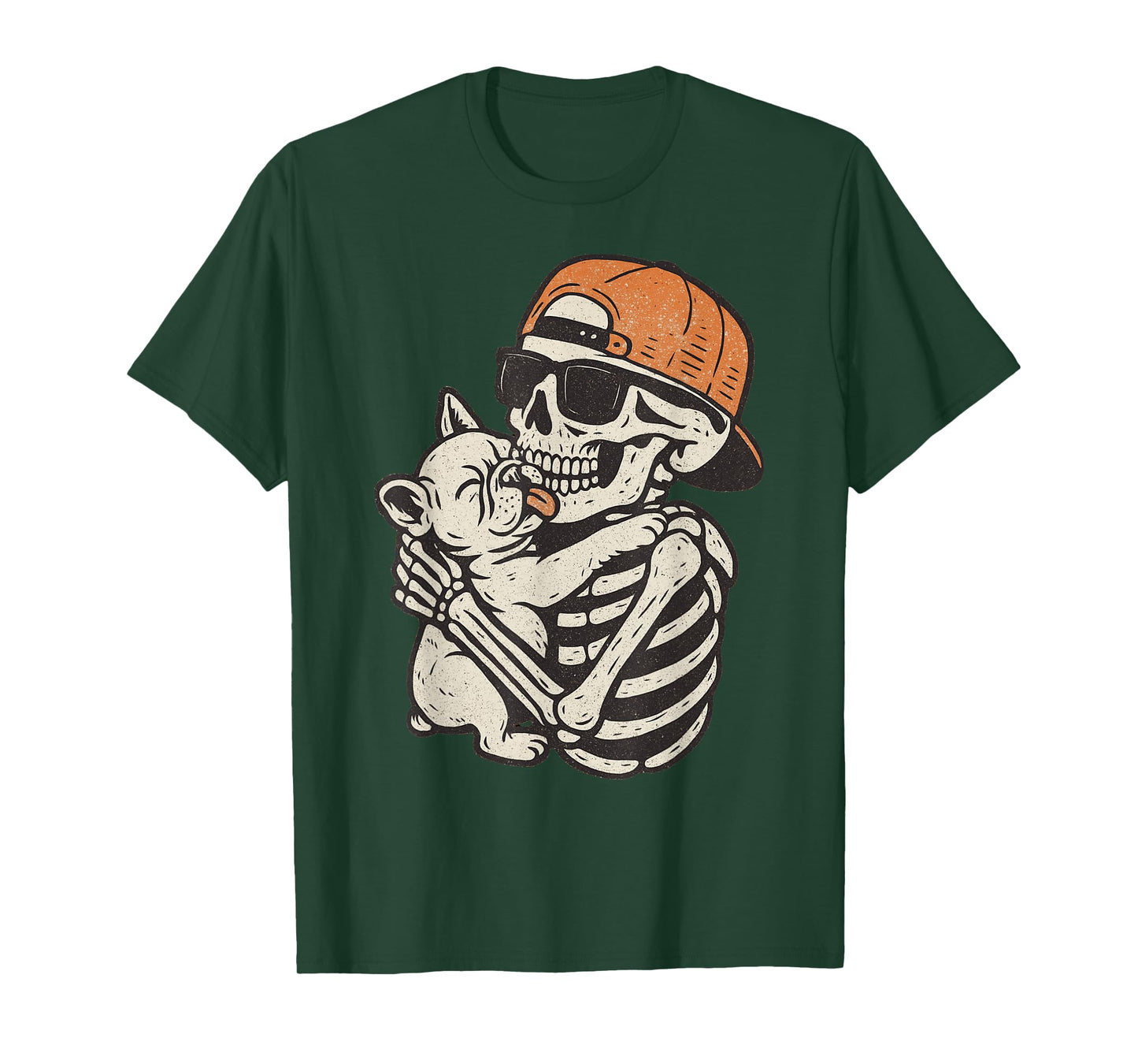 Skeleton Hugging French Bulldog Halloween Spooky Costume T-Shirt