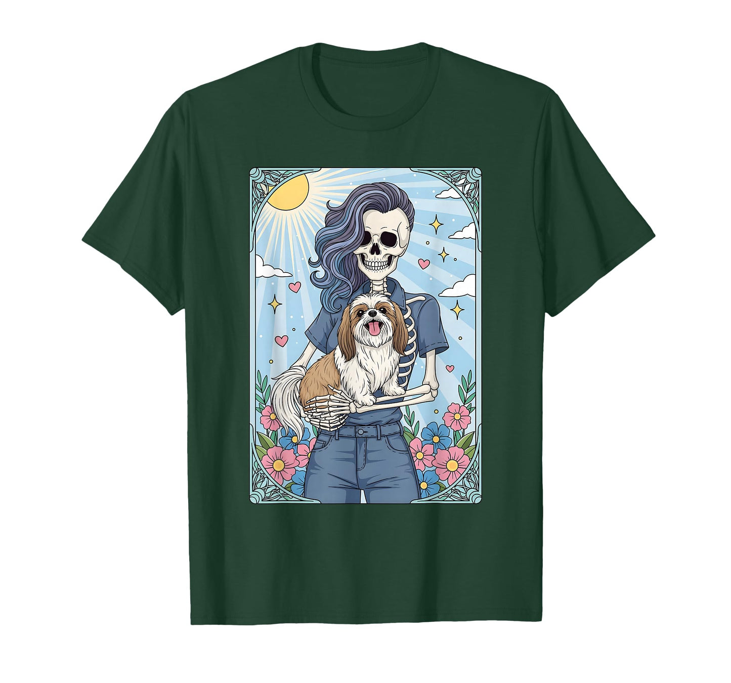 Shih Tzu Dog Tarot Card Halloween Costume Skeleton T-Shirt