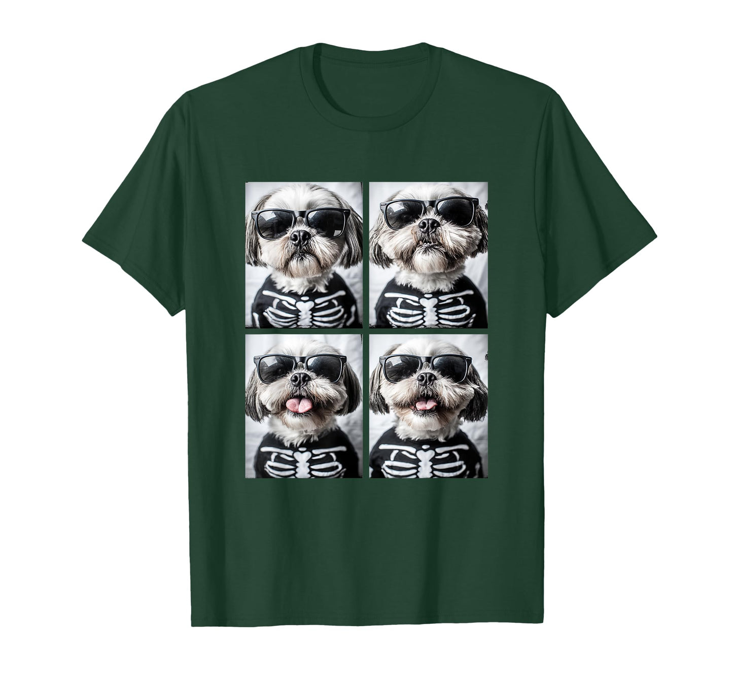 Shih Tzus Dogs with Sunglasses Halloween Skeleton Costume T-Shirt