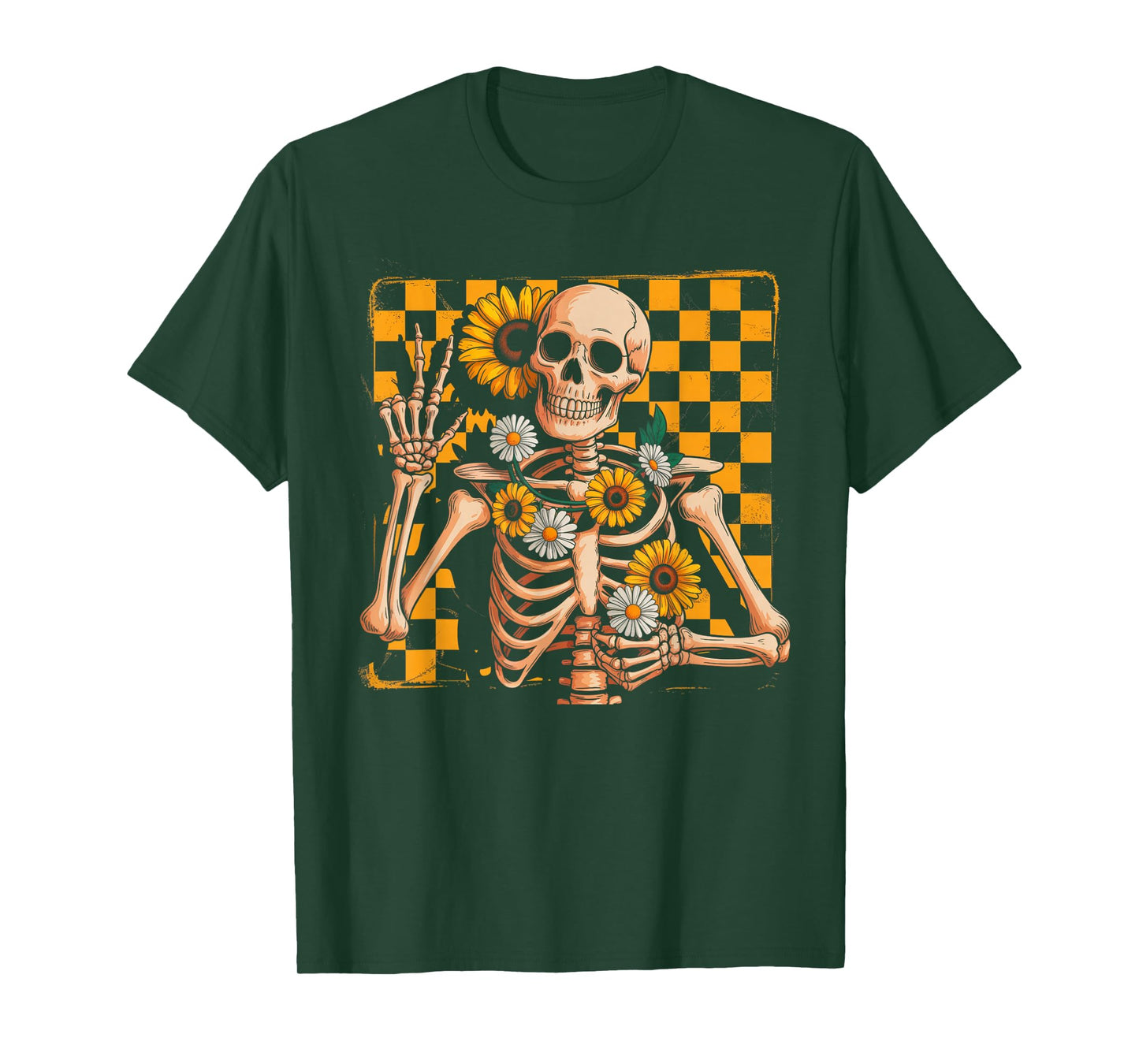 Retro Fall Skeleton Halloween Skeleton Flower Spooky Season T-Shirt