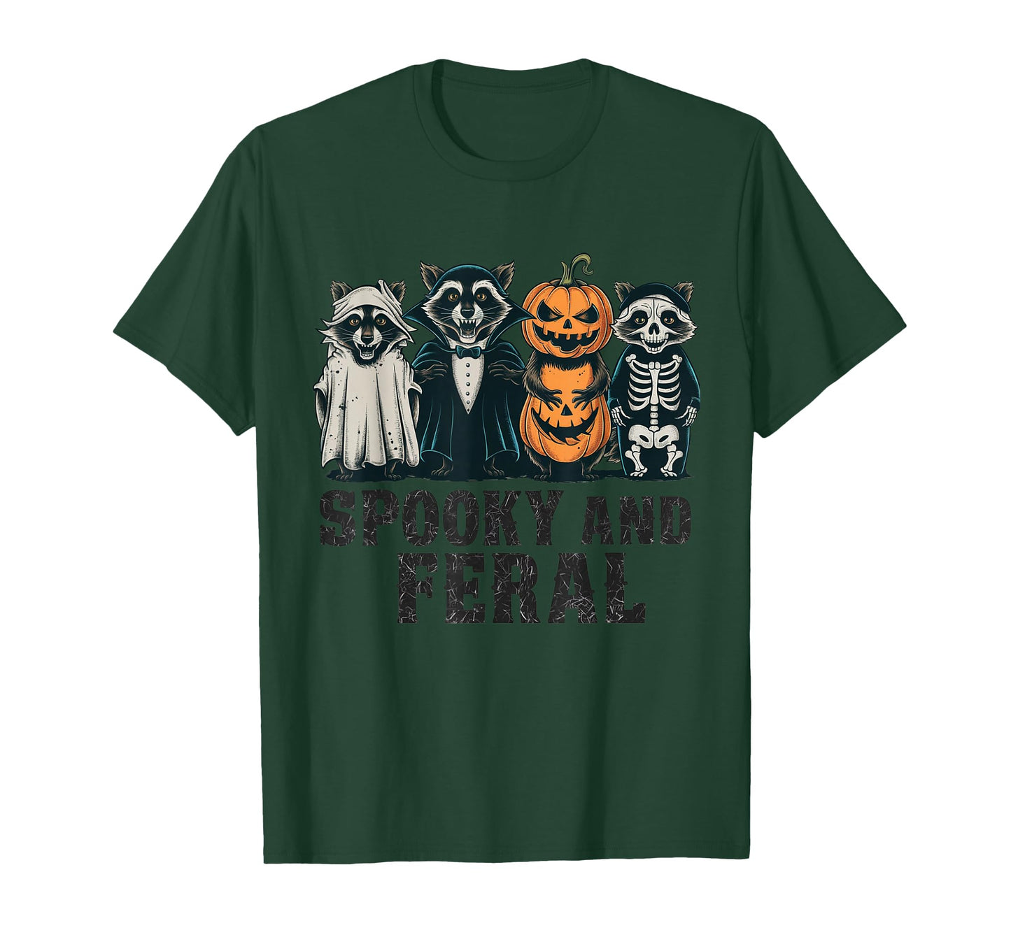 Spooky and Feral Raccoon Halloween Vintage Funny Costume T-Shirt