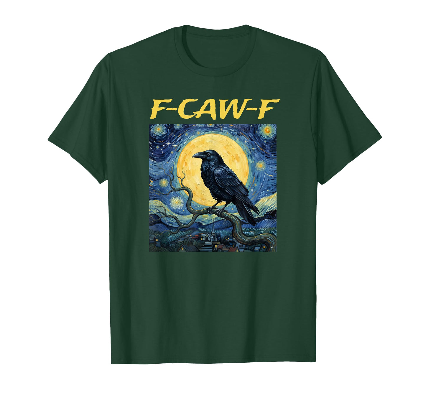 Funny F-Caw-F Raven Bird F-Caw-F Crow Van Gogh Starry Night T-Shirt