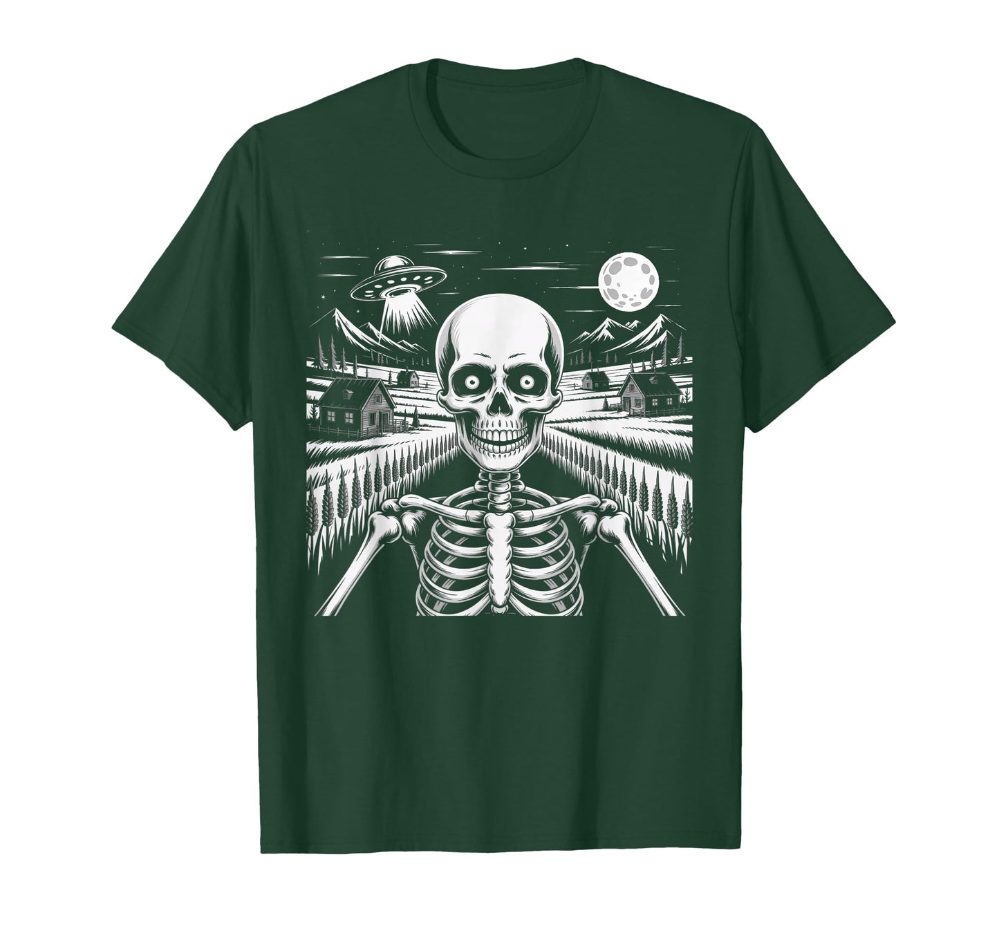 Spooky Skeleton Selfie with Spaceship Alien UFO Halloween T-Shirt
