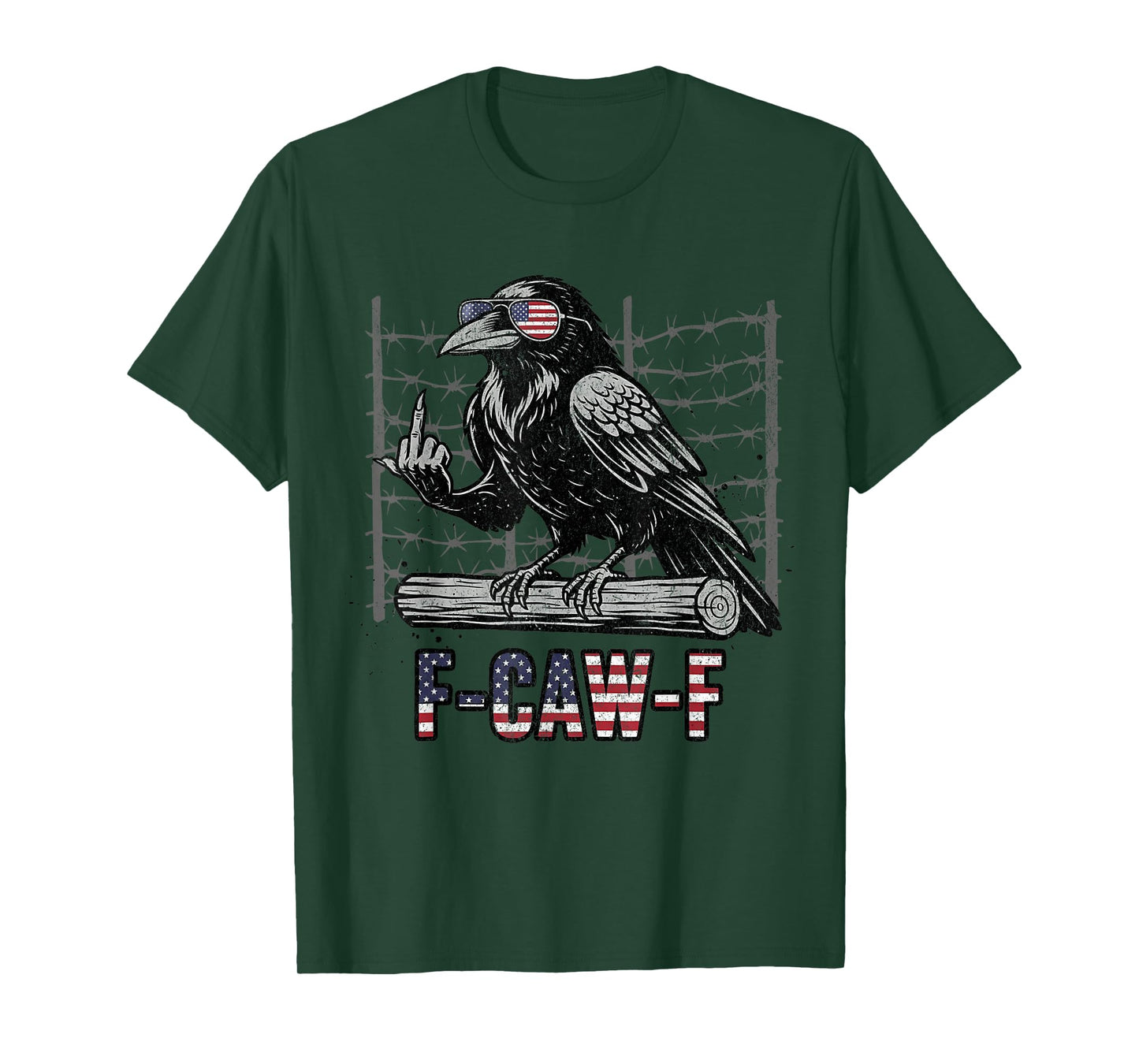 Funny Crow F-Caw-F American Flag Sunglasses Raven Middle Fin T-Shirt