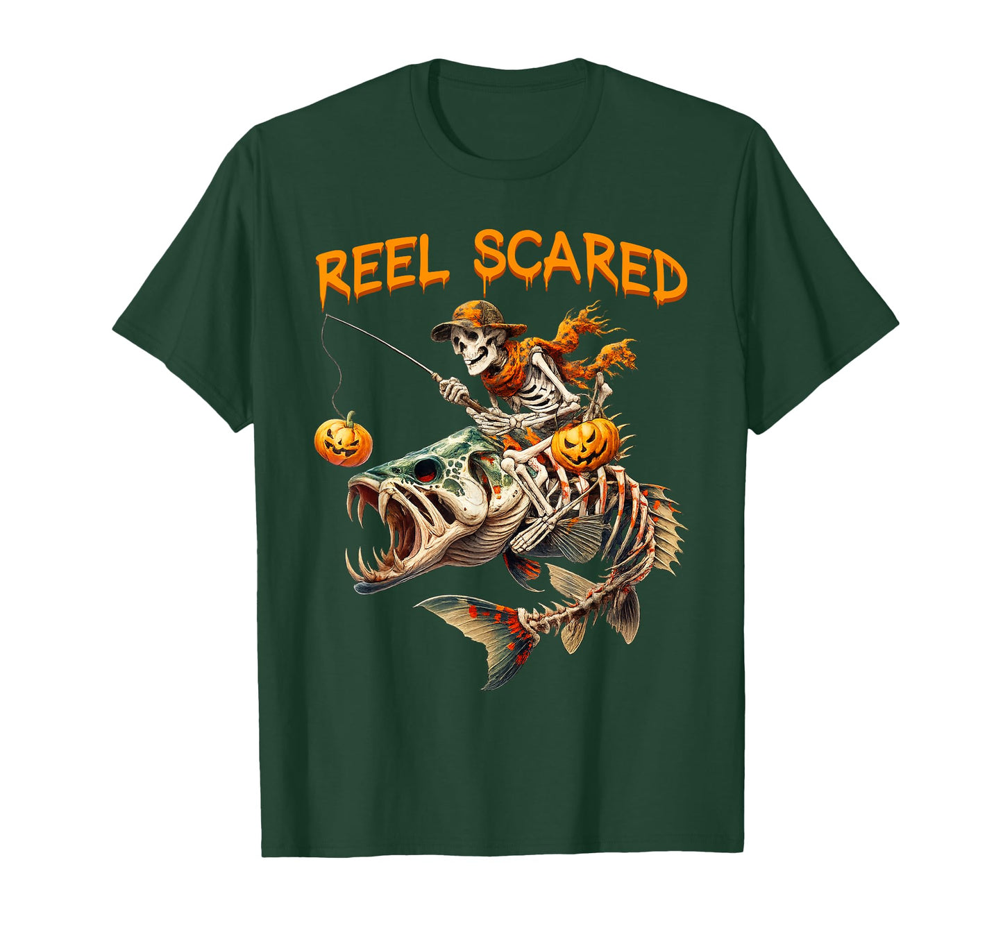 Fishing Skeleton Fisherman Reel Scared Halloween Fishing T-Shirt
