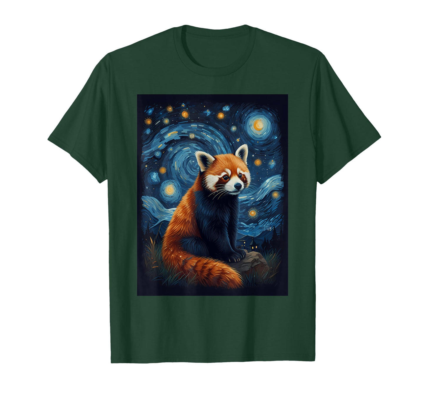 Red Panda Starry Night Van Gogh T-Shirt